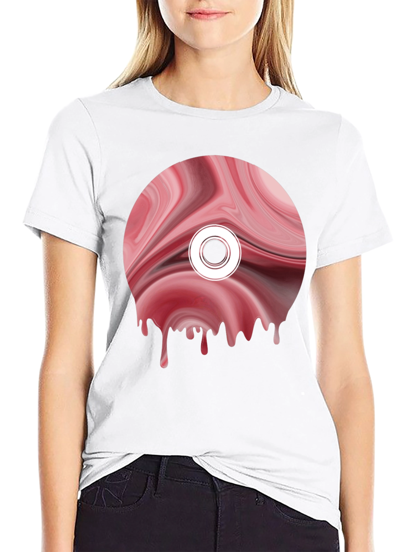 Abstract Melting Disc Graphic Tee - Black