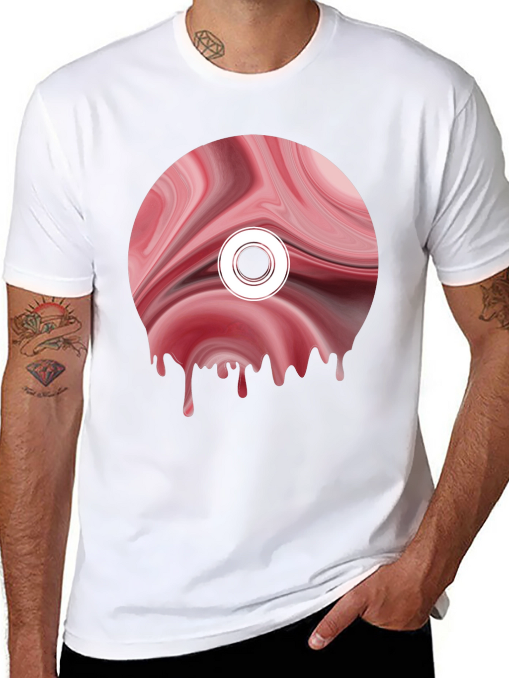 Abstract Melting Disc Graphic Tee - Black