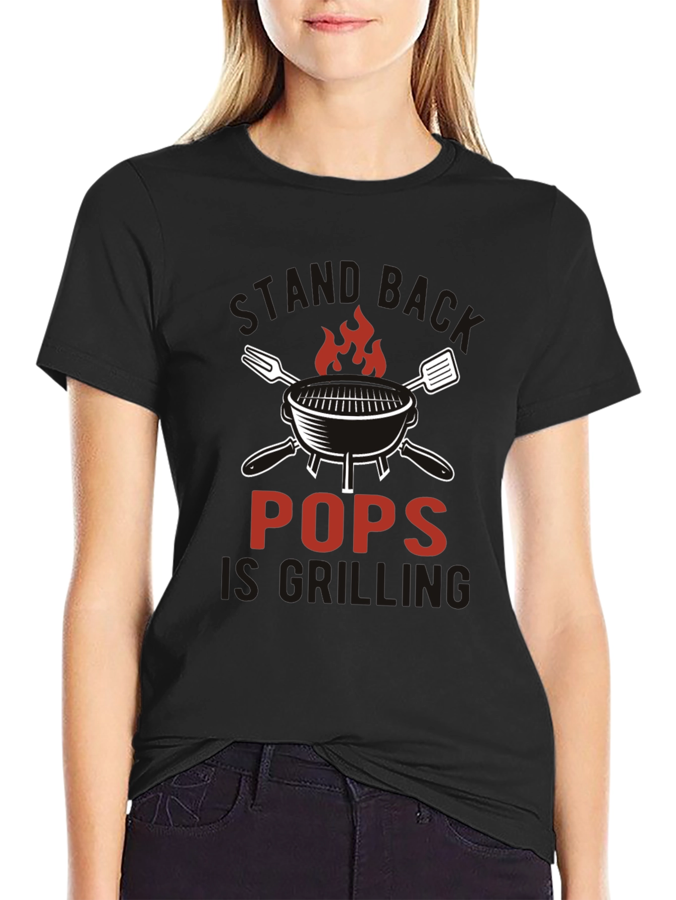 Pops is Grilling Black Cotton T-Shirt