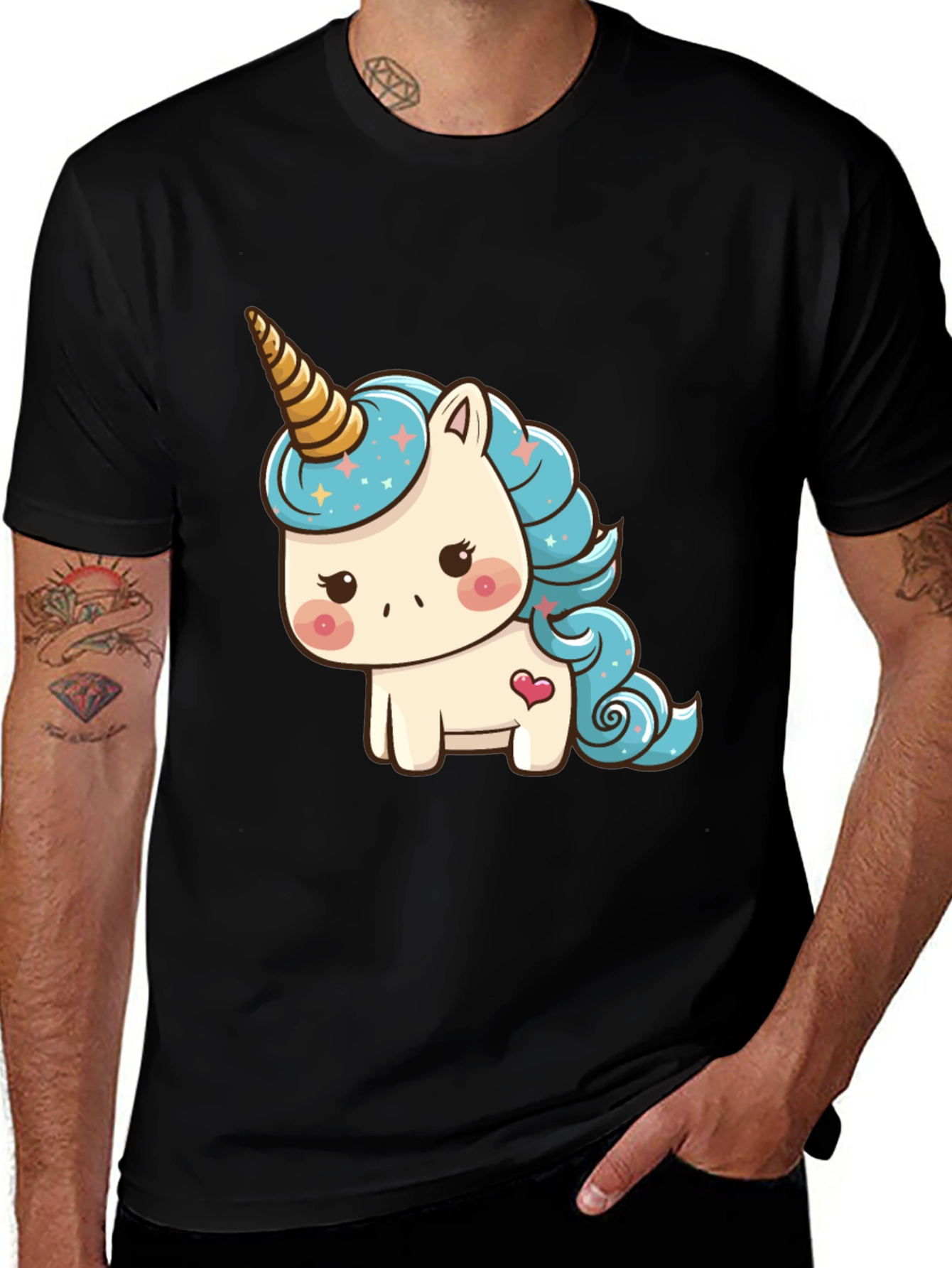 Cute Unicorn Graphic Tee - Black Cotton T-Shirt