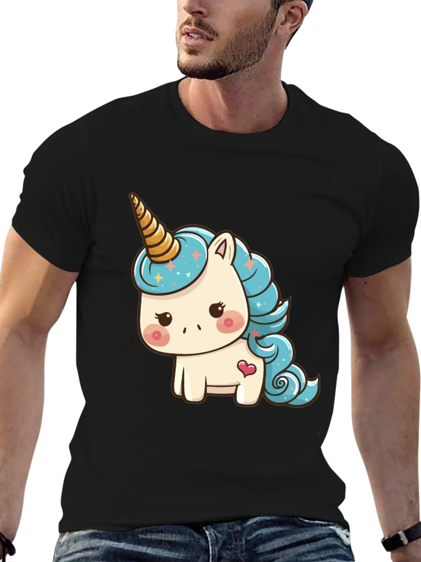 Cute Unicorn Graphic Tee - Black Cotton T-Shirt