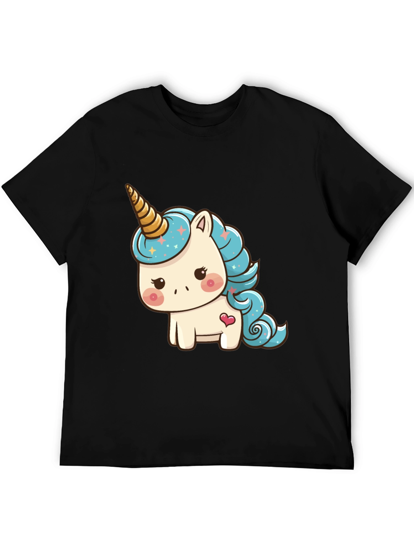 Cute Unicorn Graphic Tee - Black Cotton T-Shirt
