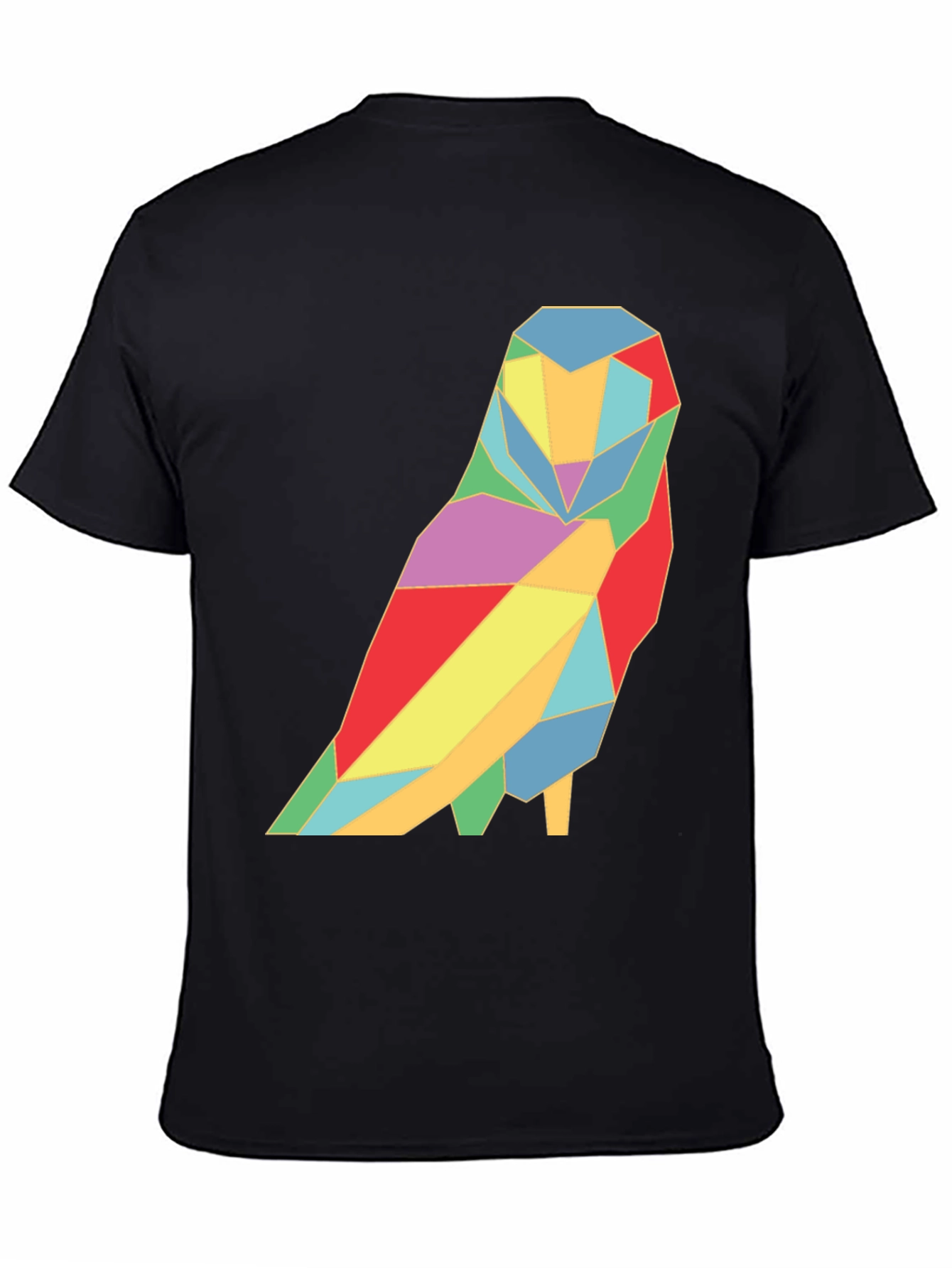 Geometric Owl Graphic Tee - Modern Design Soft Black Cotton