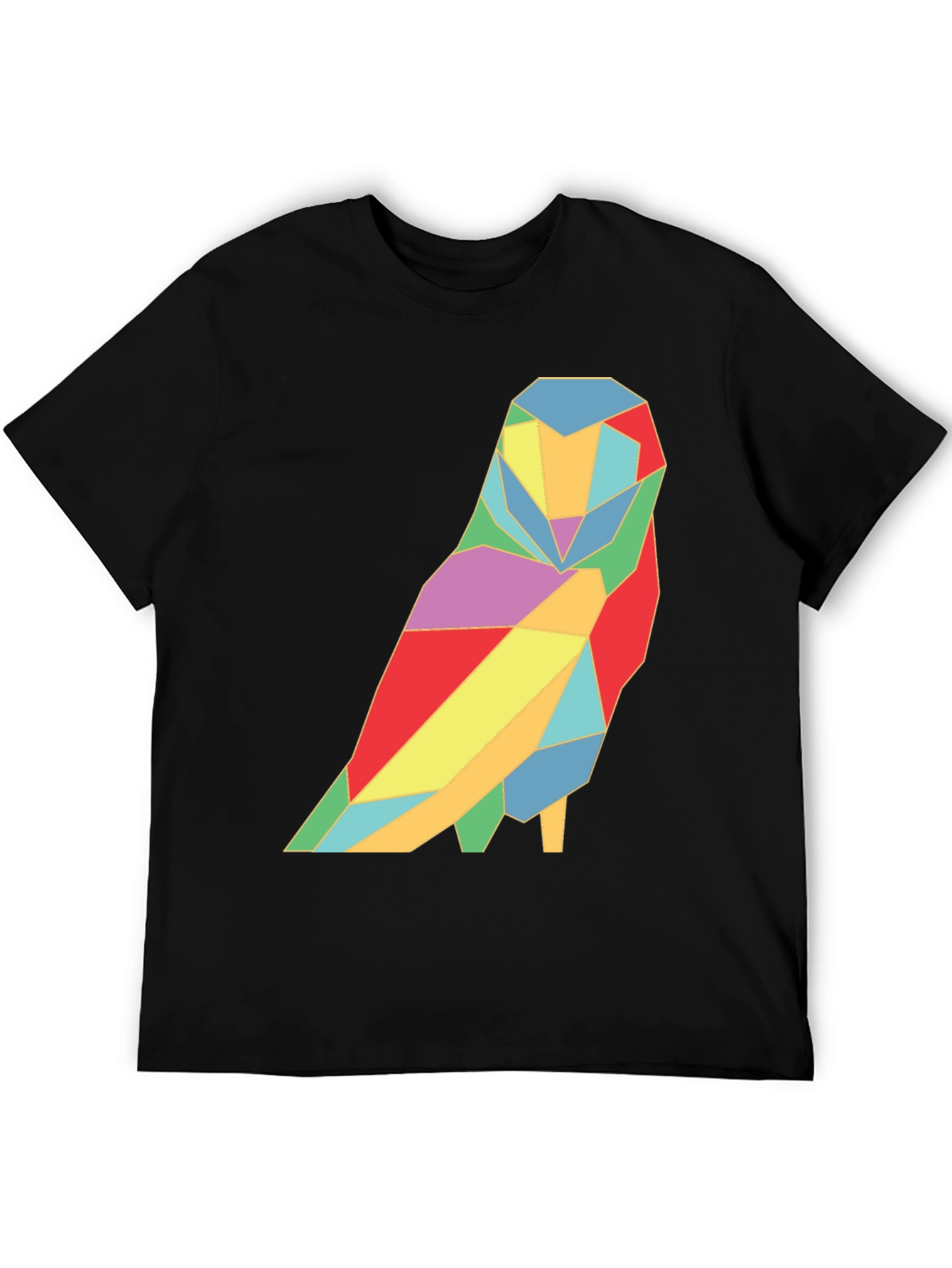 Geometric Owl Graphic Tee - Modern Design Soft Black Cotton