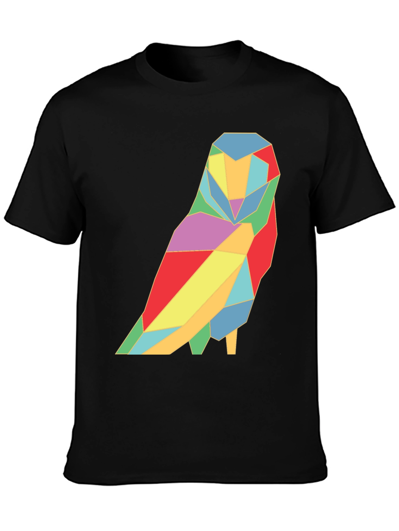 Geometric Owl Graphic Tee - Modern Design Soft Black Cotton