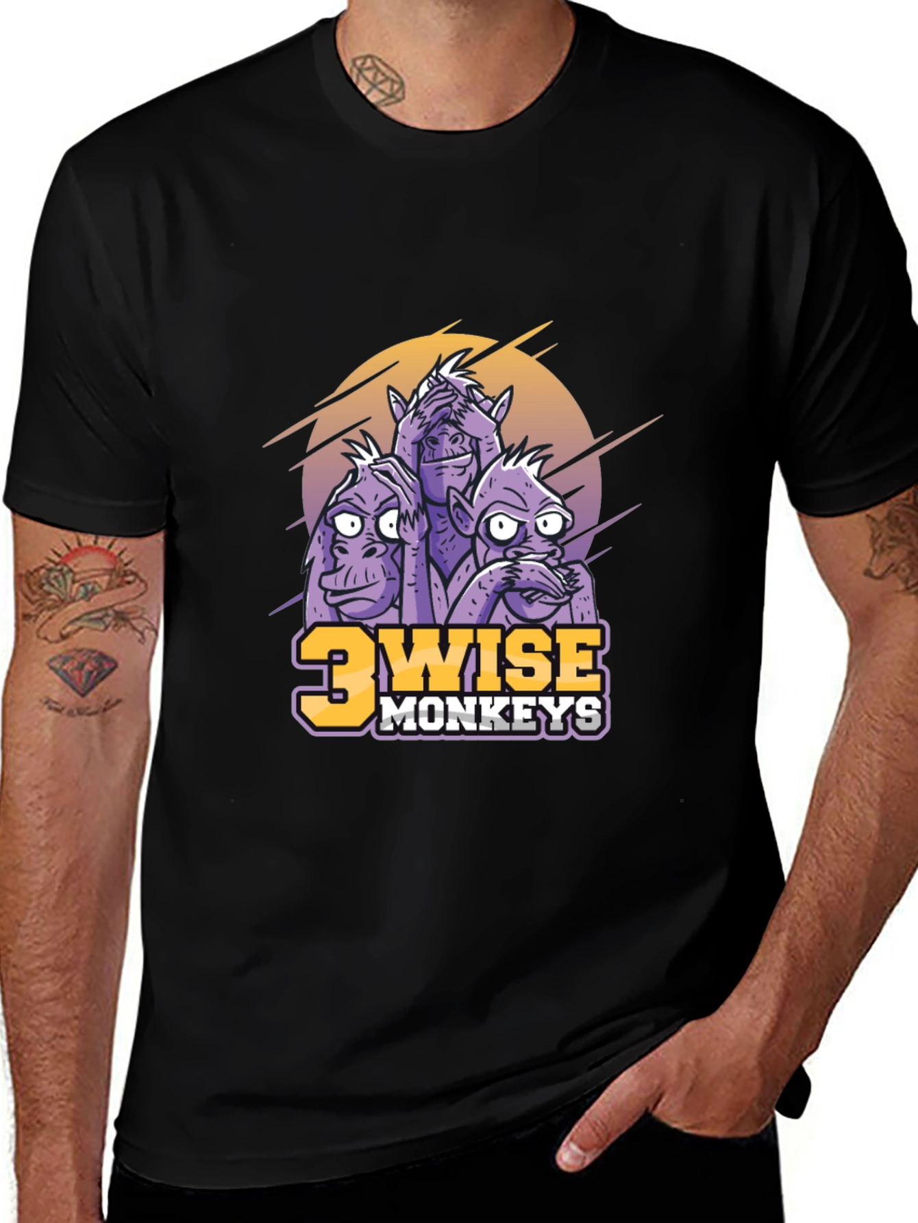 3 Wise Monkeys Graphic Print Black T-Shirt