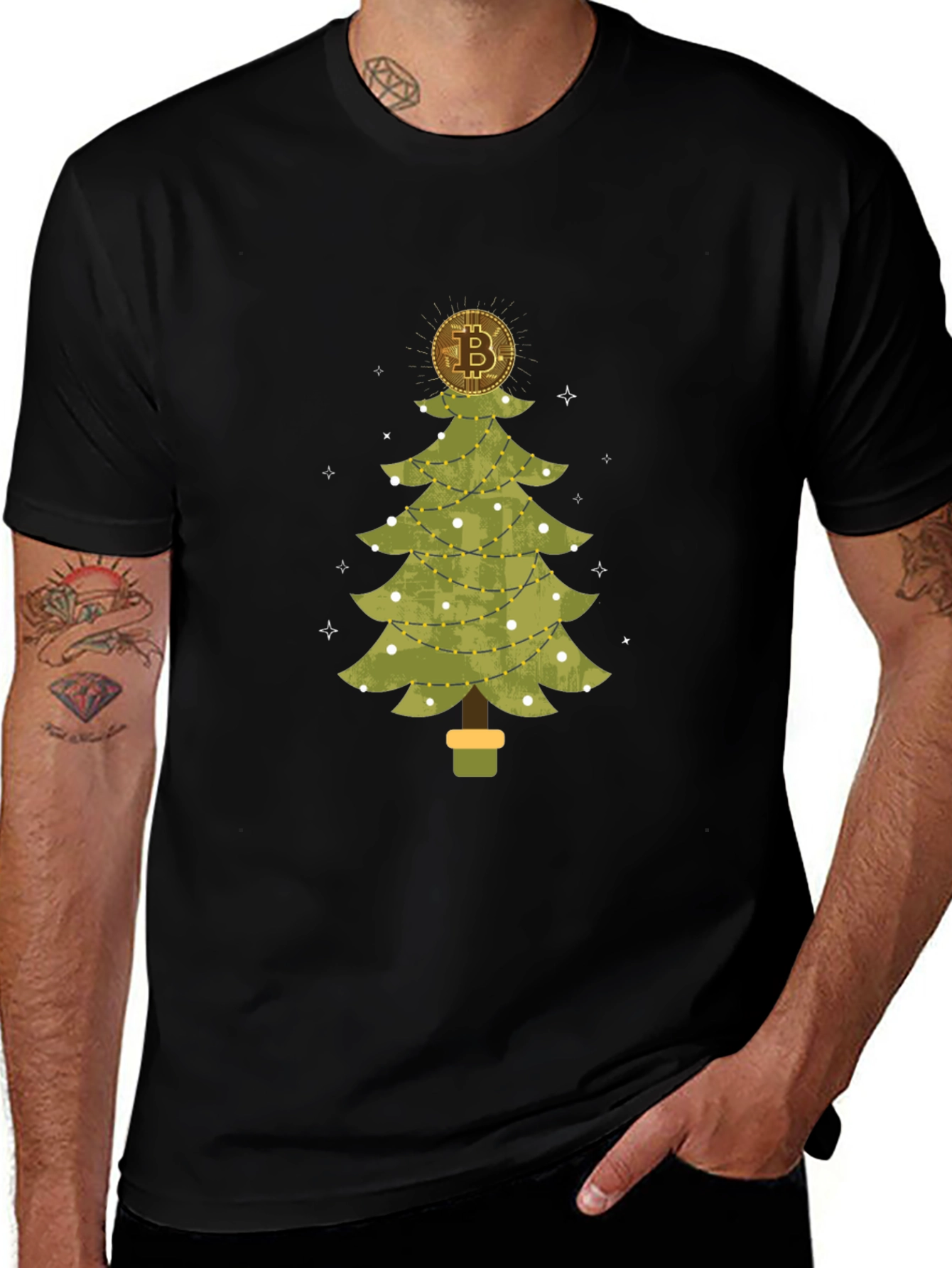 Bitcoin Christmas Tree Black T-Shirt
