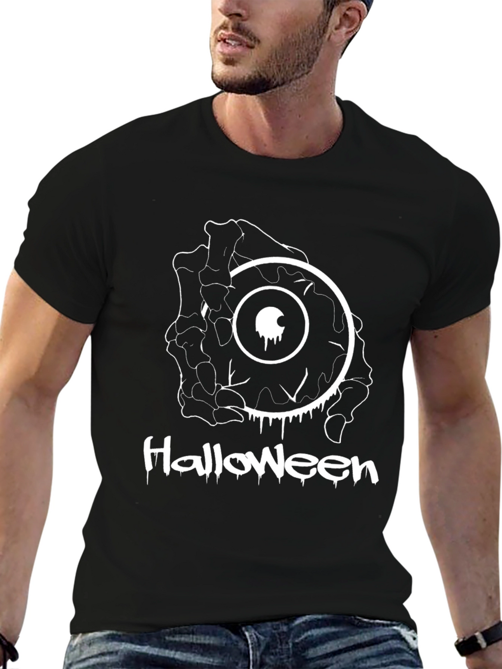 Halloween Eyeball Skeleton Hand Graphic T-Shirt