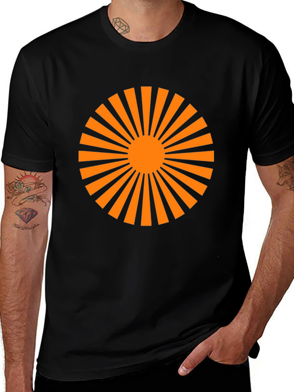 Black T-Shirt with Orange Sunburst Graphic