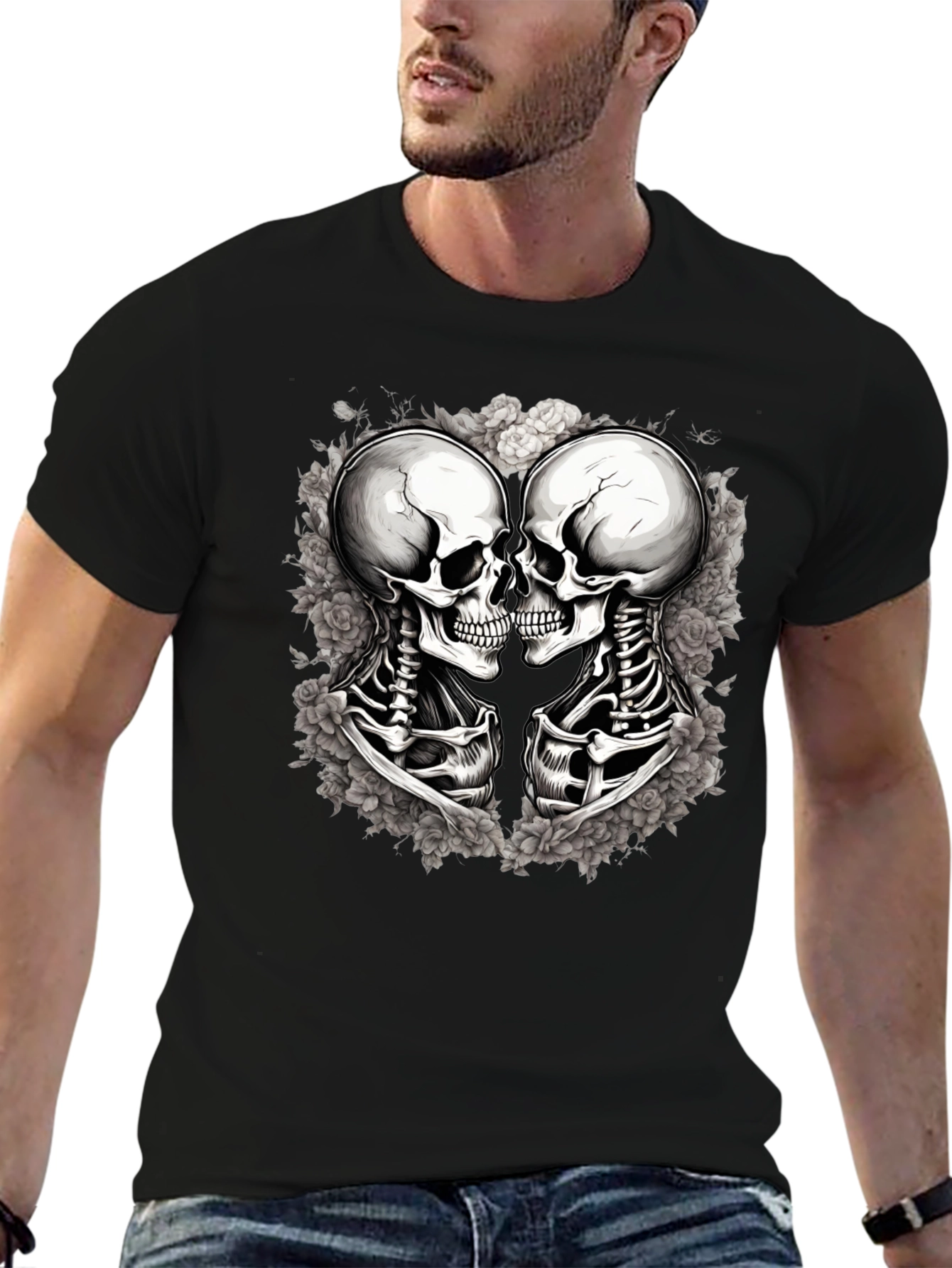 Skull Kiss Graphic Tee - Mens Black T-Shirt