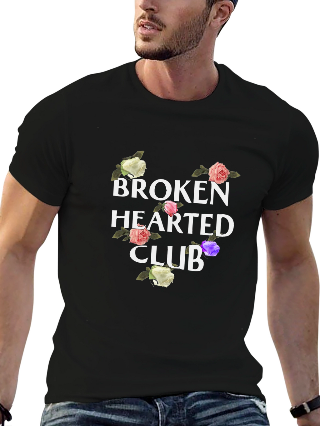 Broken Hearted Club Floral Graphic Tee - Black