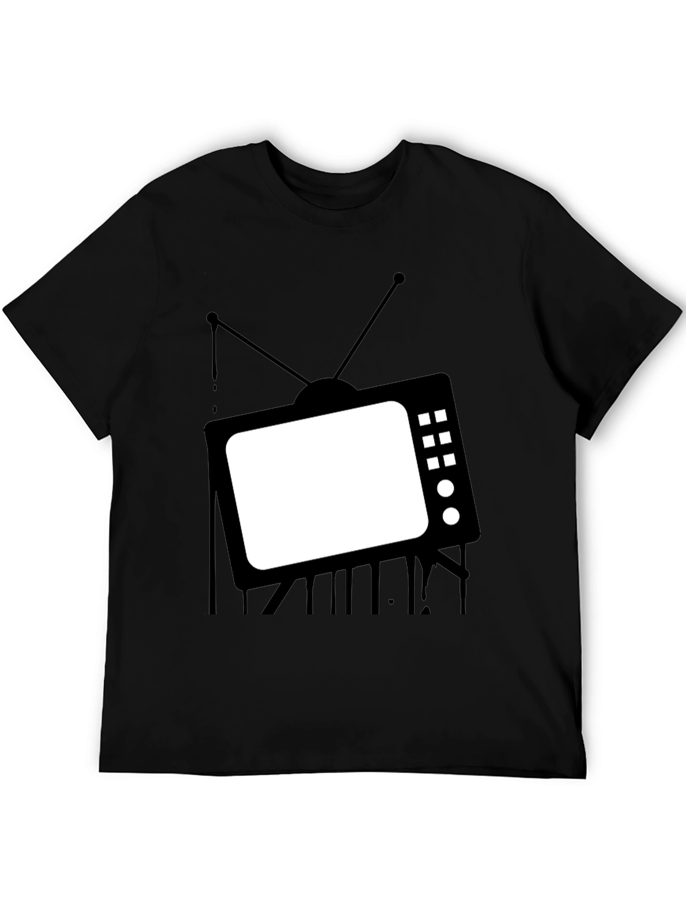 Retro TV Graphic Tee - Black Cotton Casual T-Shirt