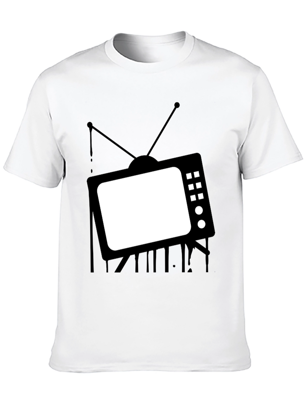 Retro TV Graphic Tee - Black Cotton Casual T-Shirt