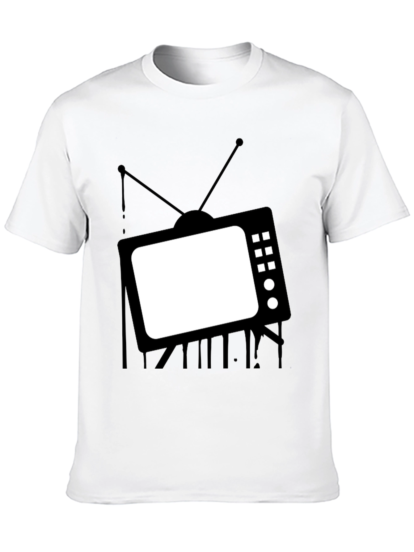 Retro TV Graphic Tee - Black Cotton Casual T-Shirt