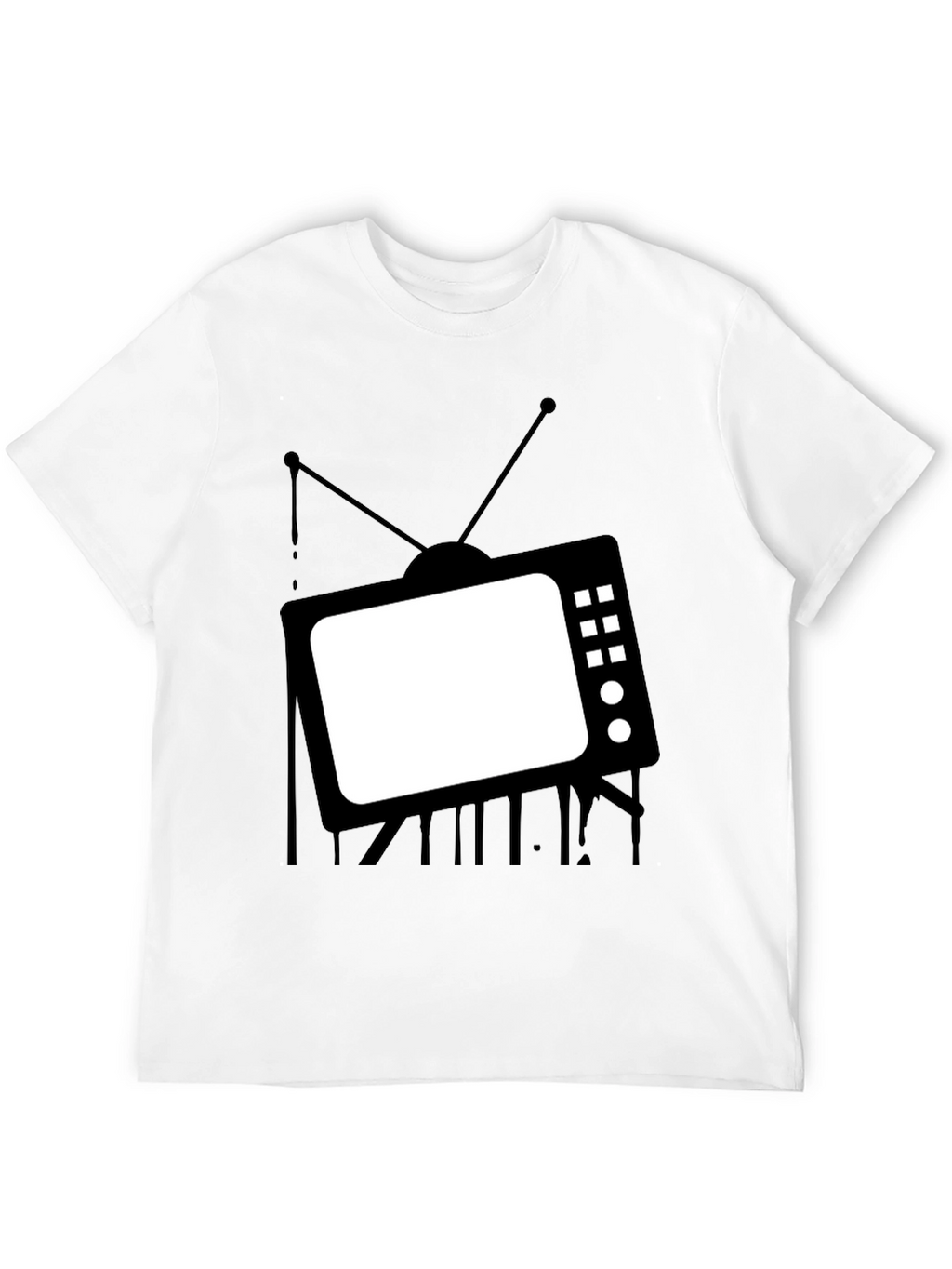 Retro TV Graphic Tee - Black Cotton Casual T-Shirt