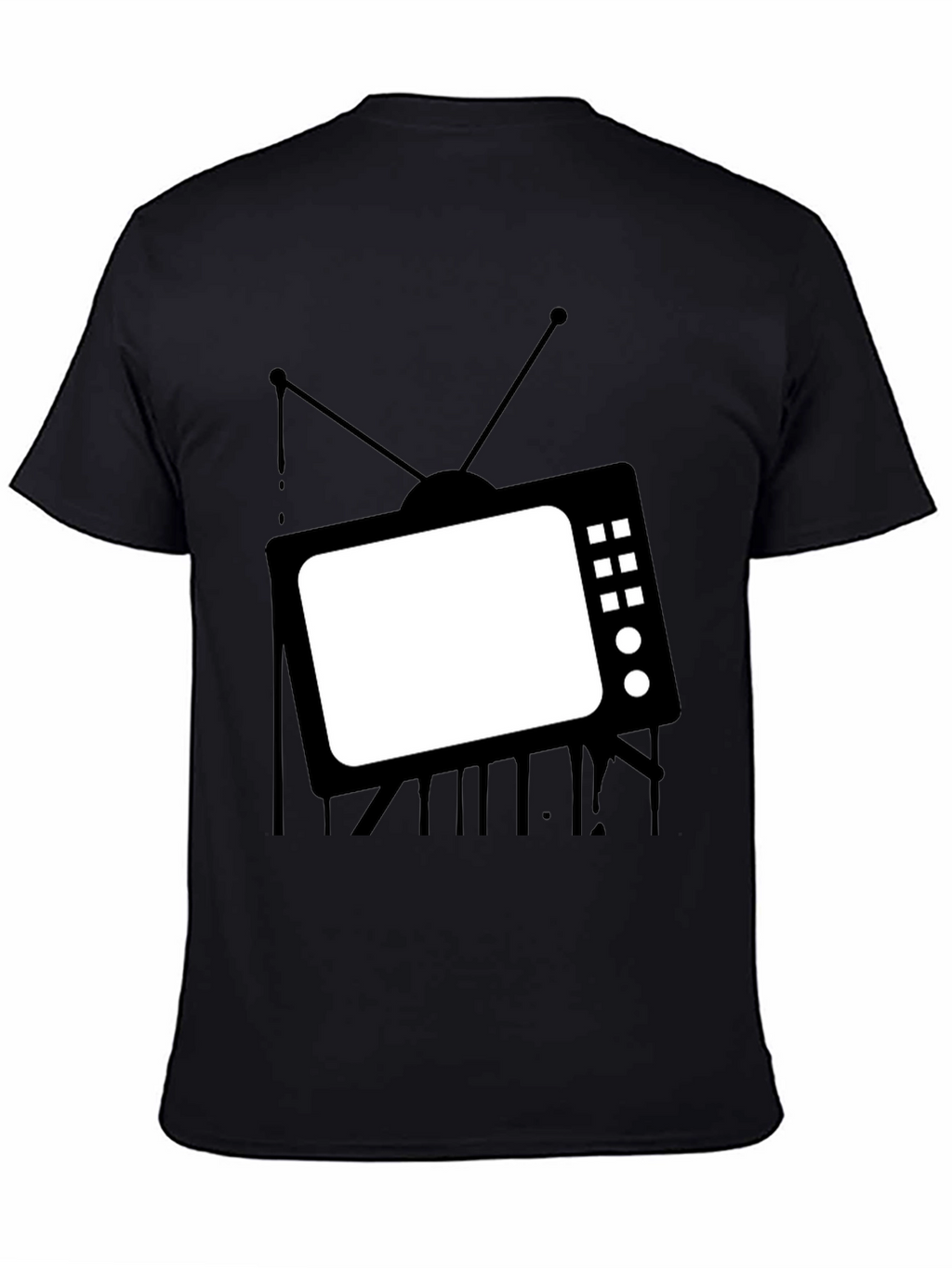 Retro TV Graphic Tee - Black Cotton Casual T-Shirt