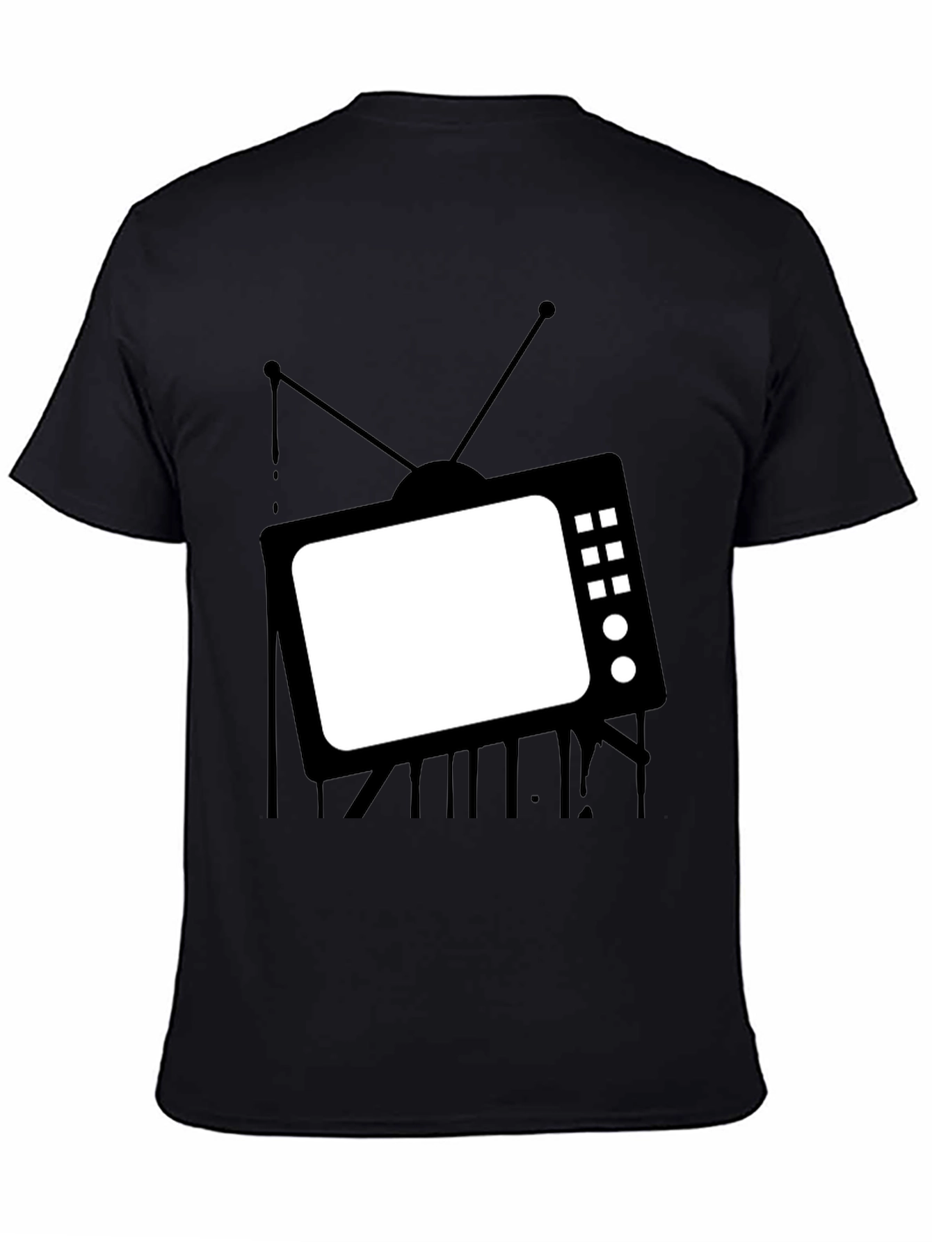 Retro TV Graphic Tee - Black Cotton Casual T-Shirt