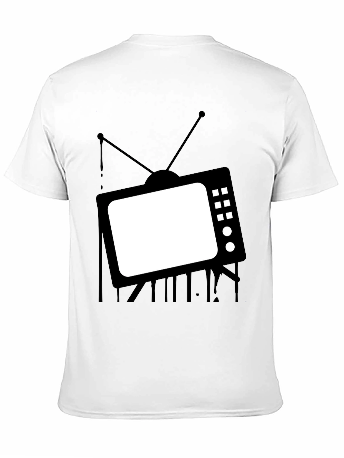 Retro TV Graphic Tee - Black Cotton Casual T-Shirt