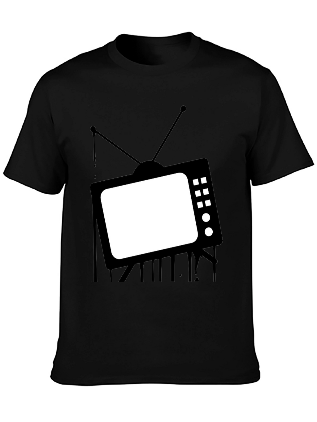 Retro TV Graphic Tee - Black Cotton Casual T-Shirt