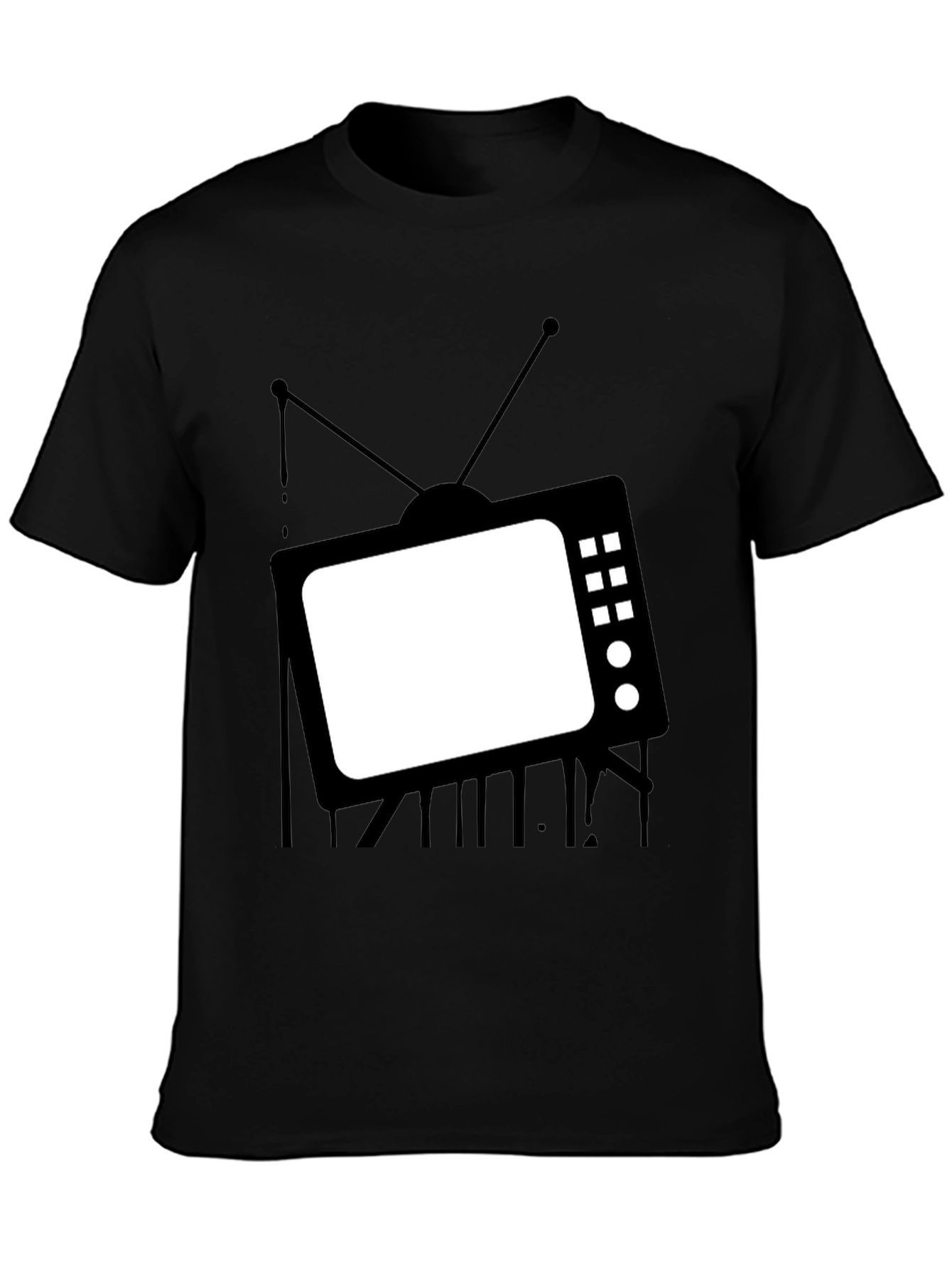 Retro TV Graphic Tee - Black Cotton Casual T-Shirt
