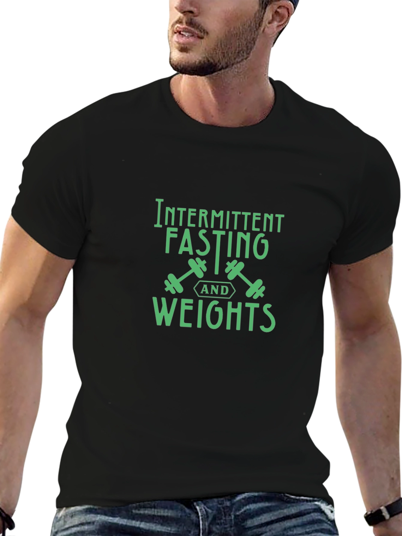 Intermittent Fasting Weights Black Graphic T-Shirt