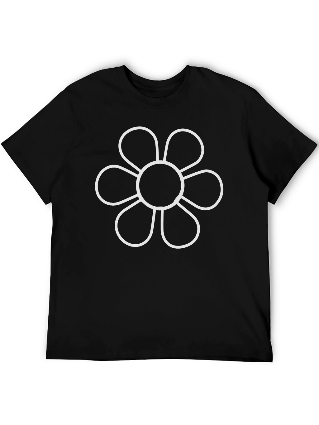 Black T-Shirt with White Flower Graphic Print