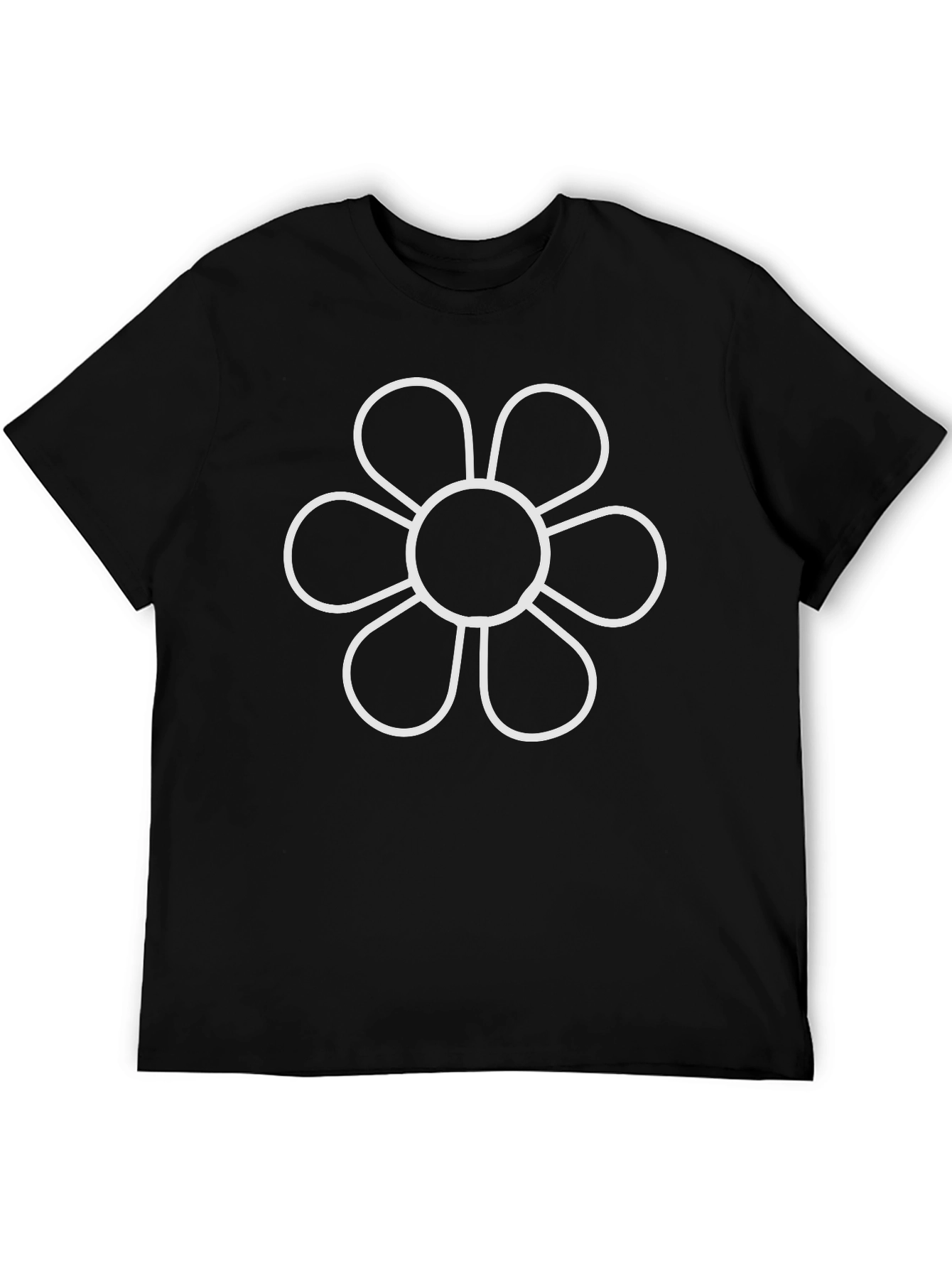 Black T-Shirt with White Flower Graphic Print