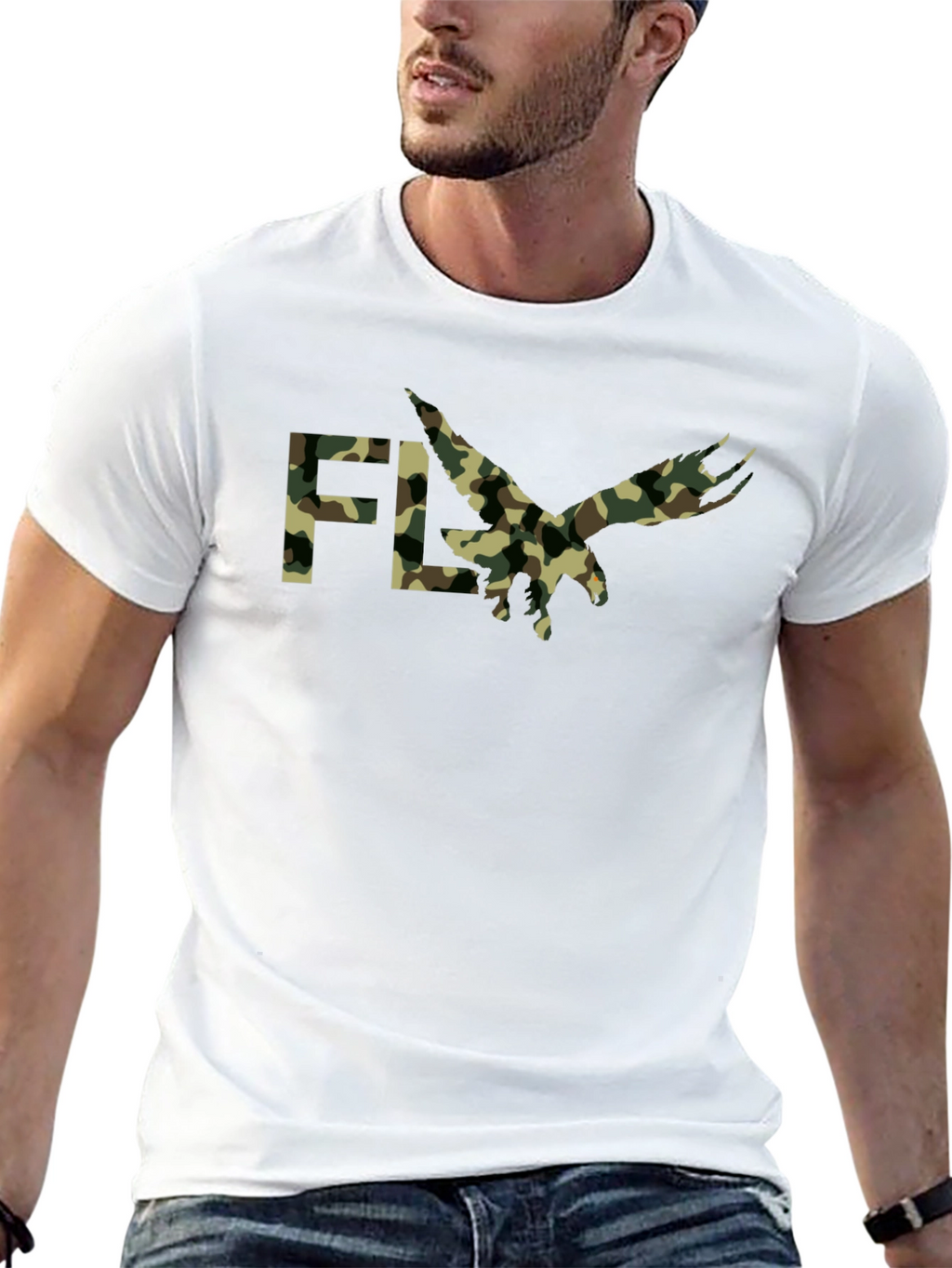 Camouflage FLY Eagle Graphic T-Shirt