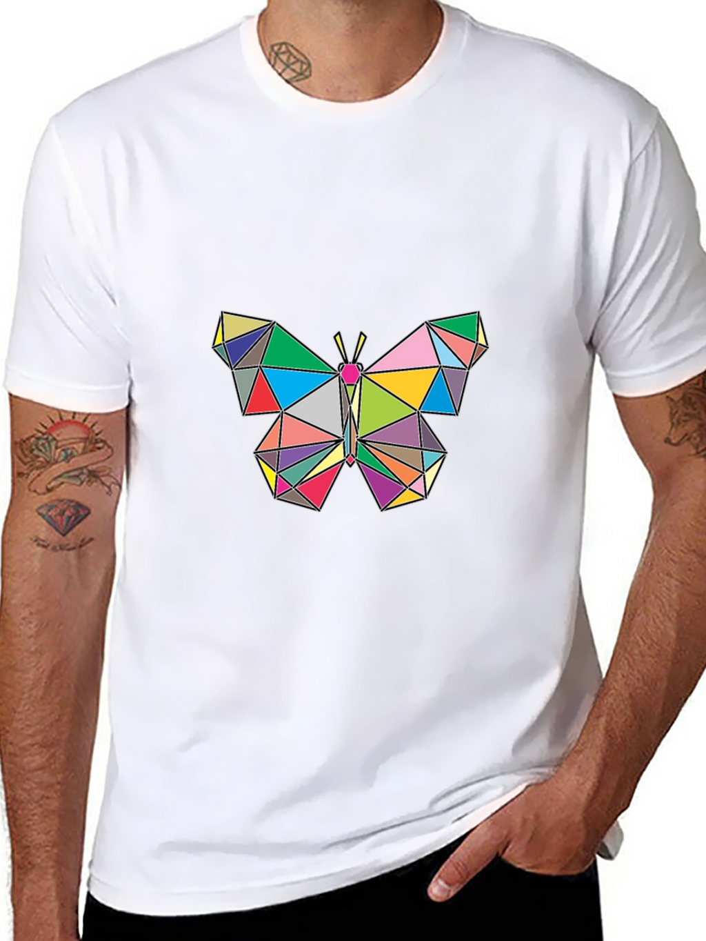 Geometric Butterfly Graphic Tee - Stylish Mens Black T-Shirt