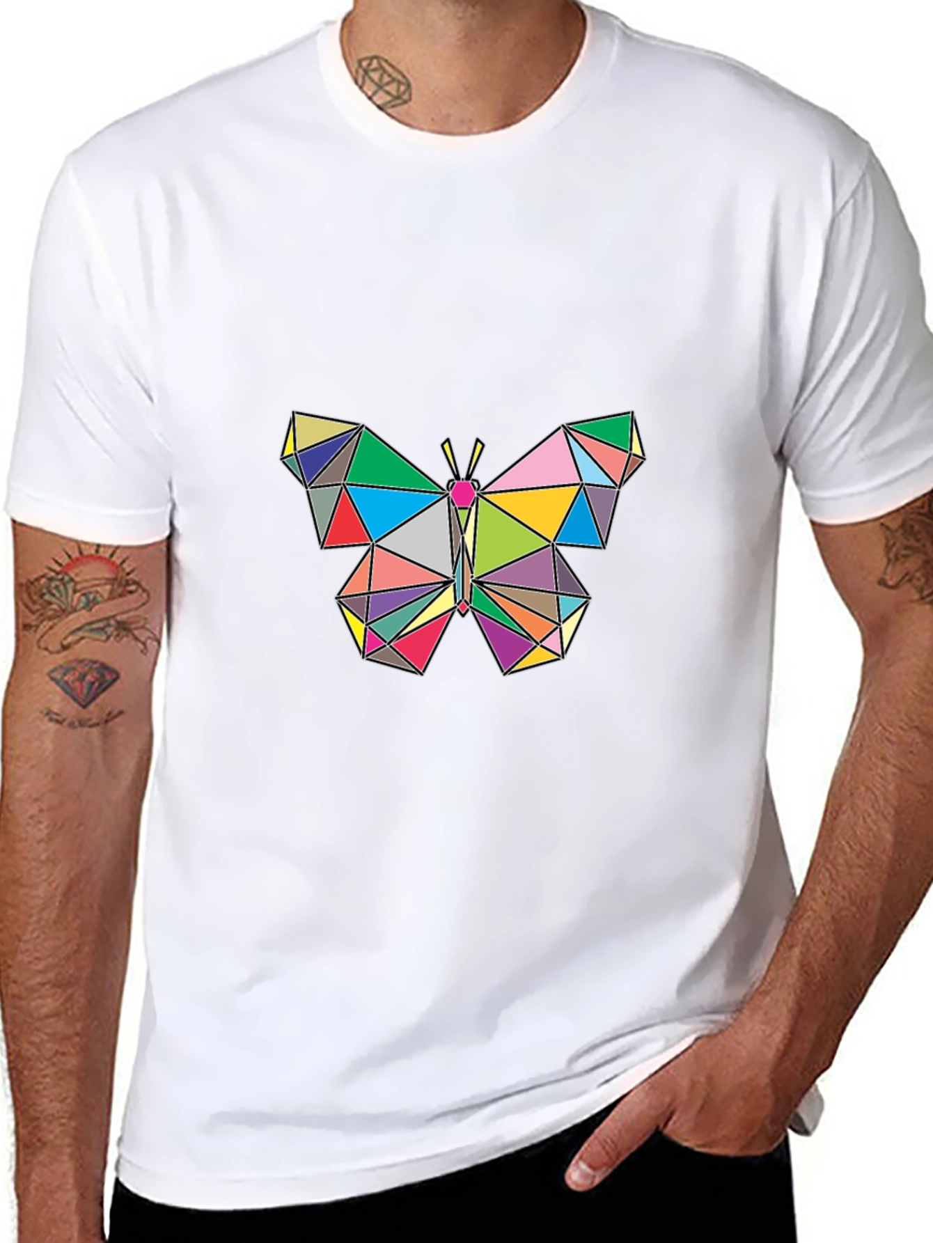 Geometric Butterfly Graphic Tee - Stylish Mens Black T-Shirt