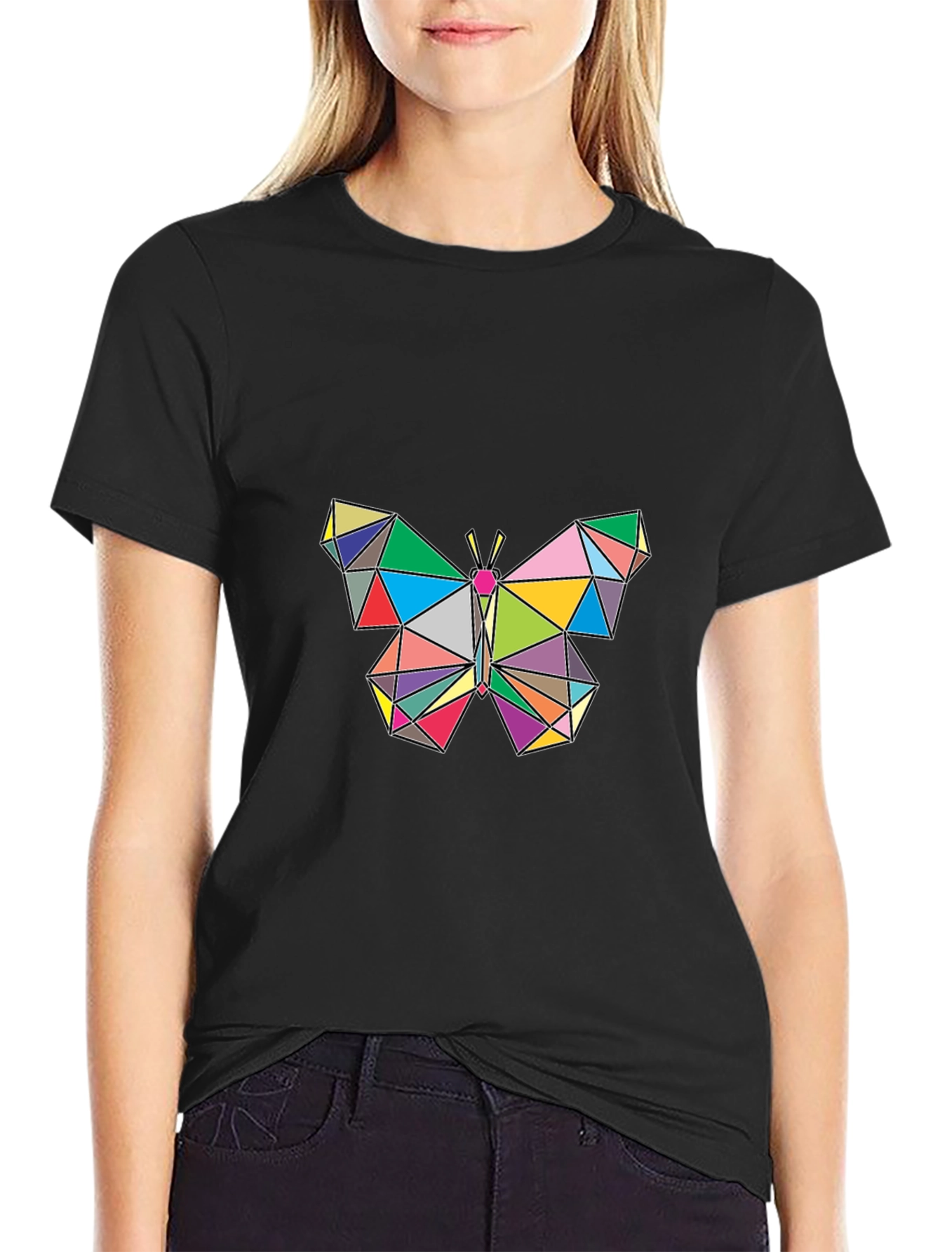 Geometric Butterfly Graphic Tee - Stylish Mens Black T-Shirt