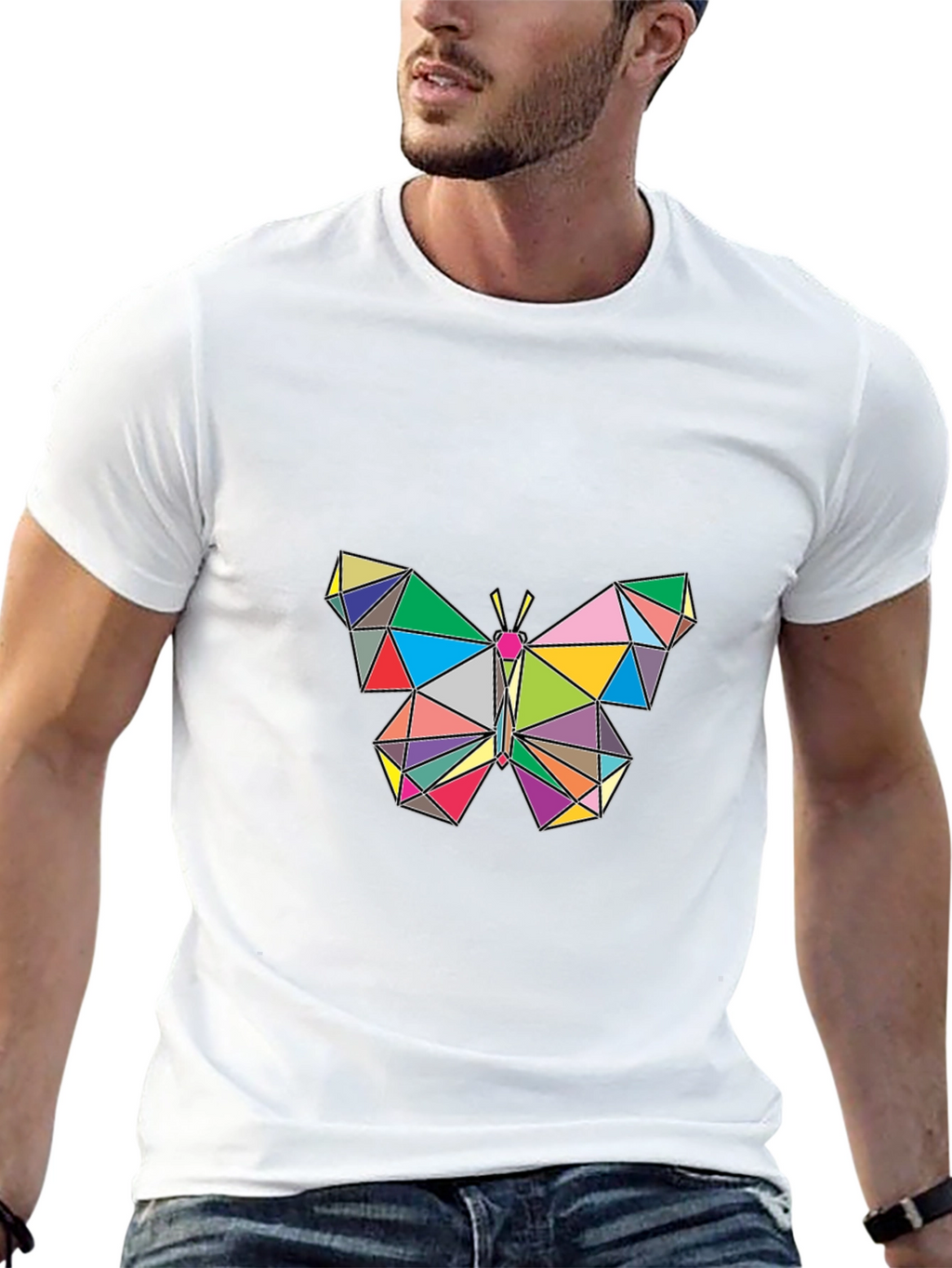 Geometric Butterfly Graphic Tee - Stylish Mens Black T-Shirt
