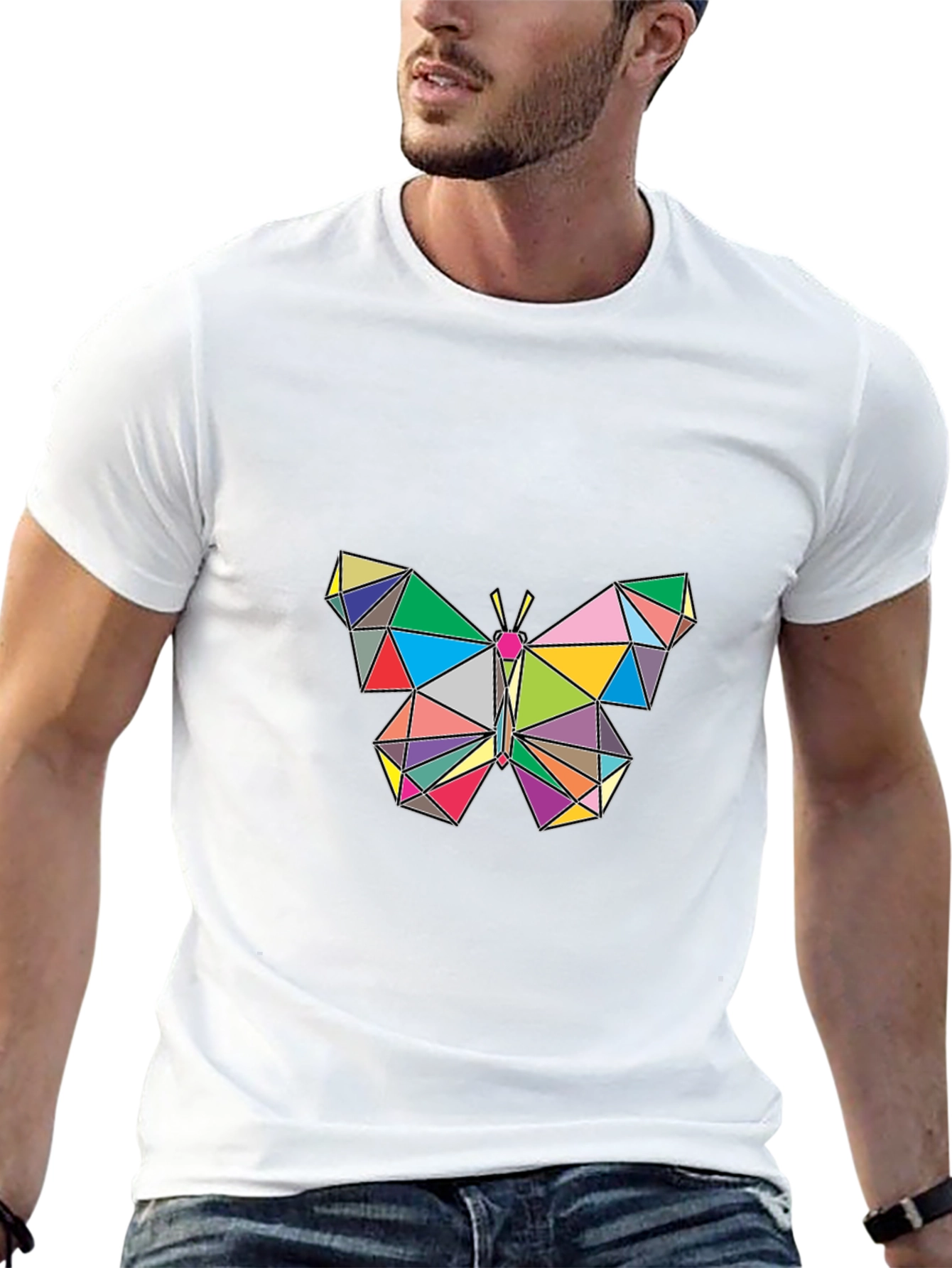 Geometric Butterfly Graphic Tee - Stylish Mens Black T-Shirt