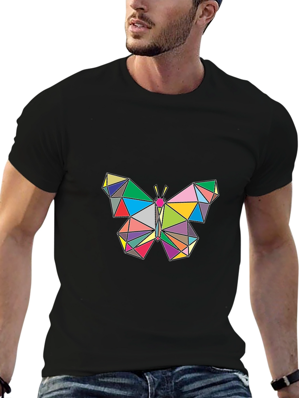Geometric Butterfly Graphic Tee - Stylish Mens Black T-Shirt