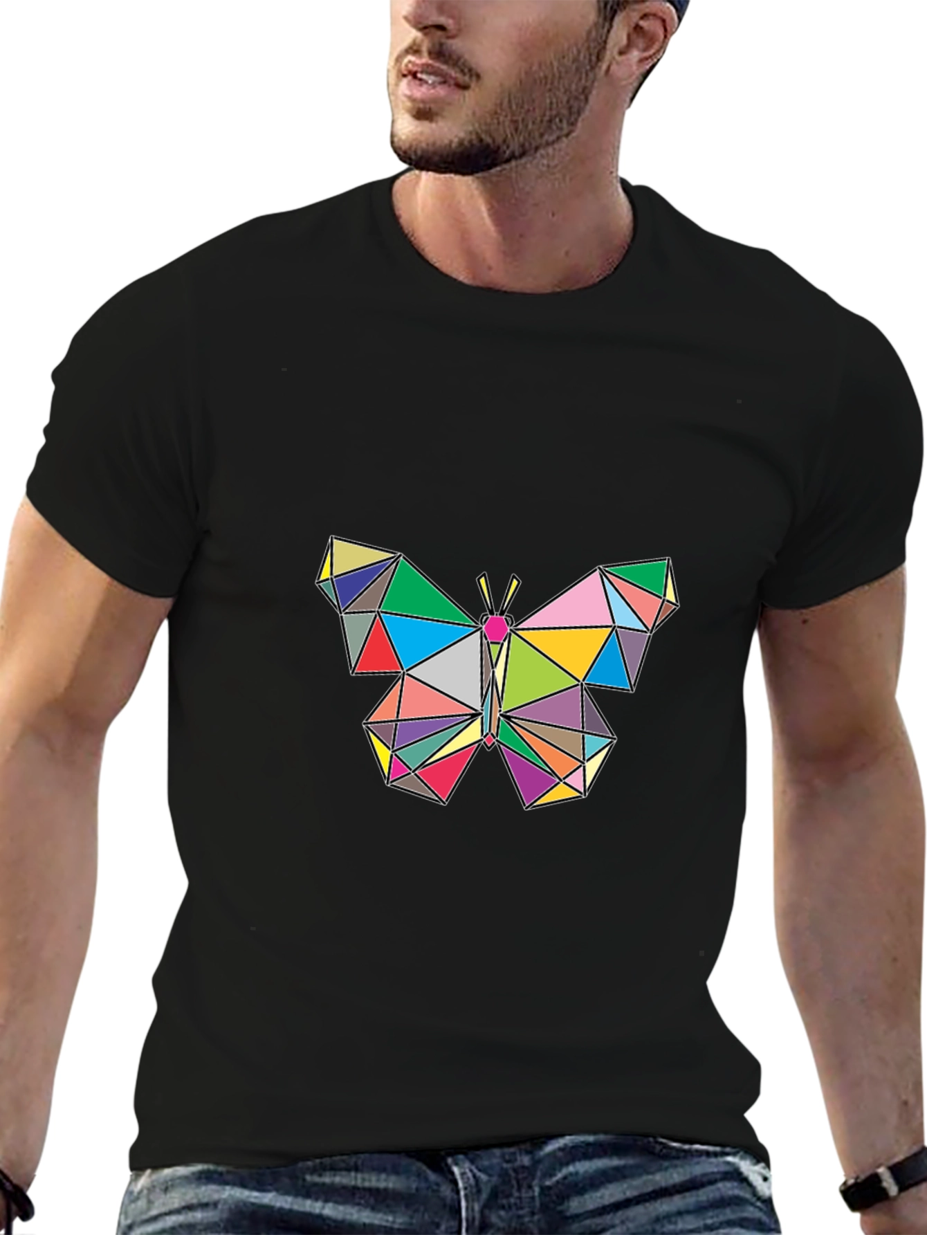 Geometric Butterfly Graphic Tee - Stylish Mens Black T-Shirt
