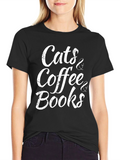 Cats Coffee Books Black T-Shirt