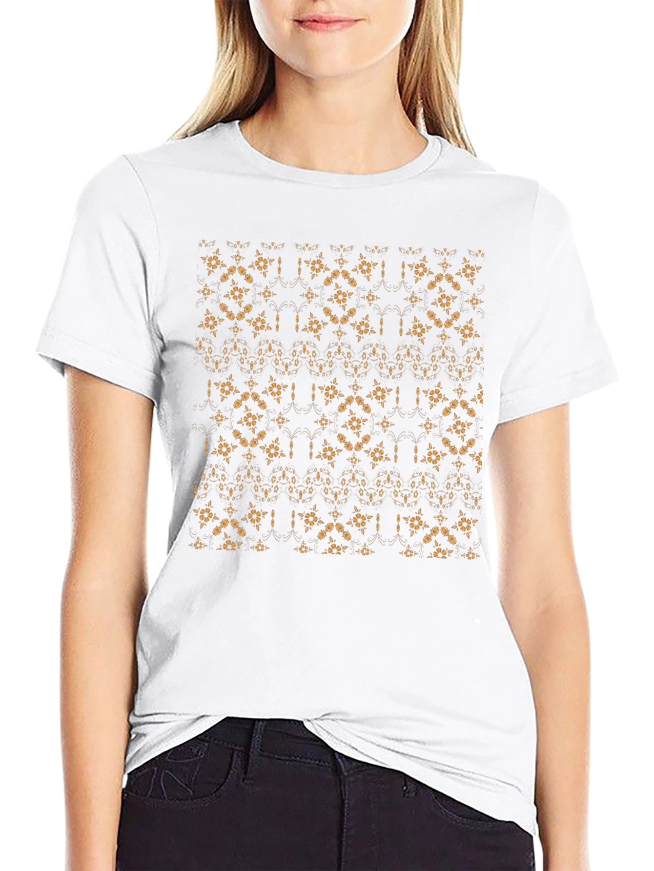 Patterned Black Crew Neck Tee