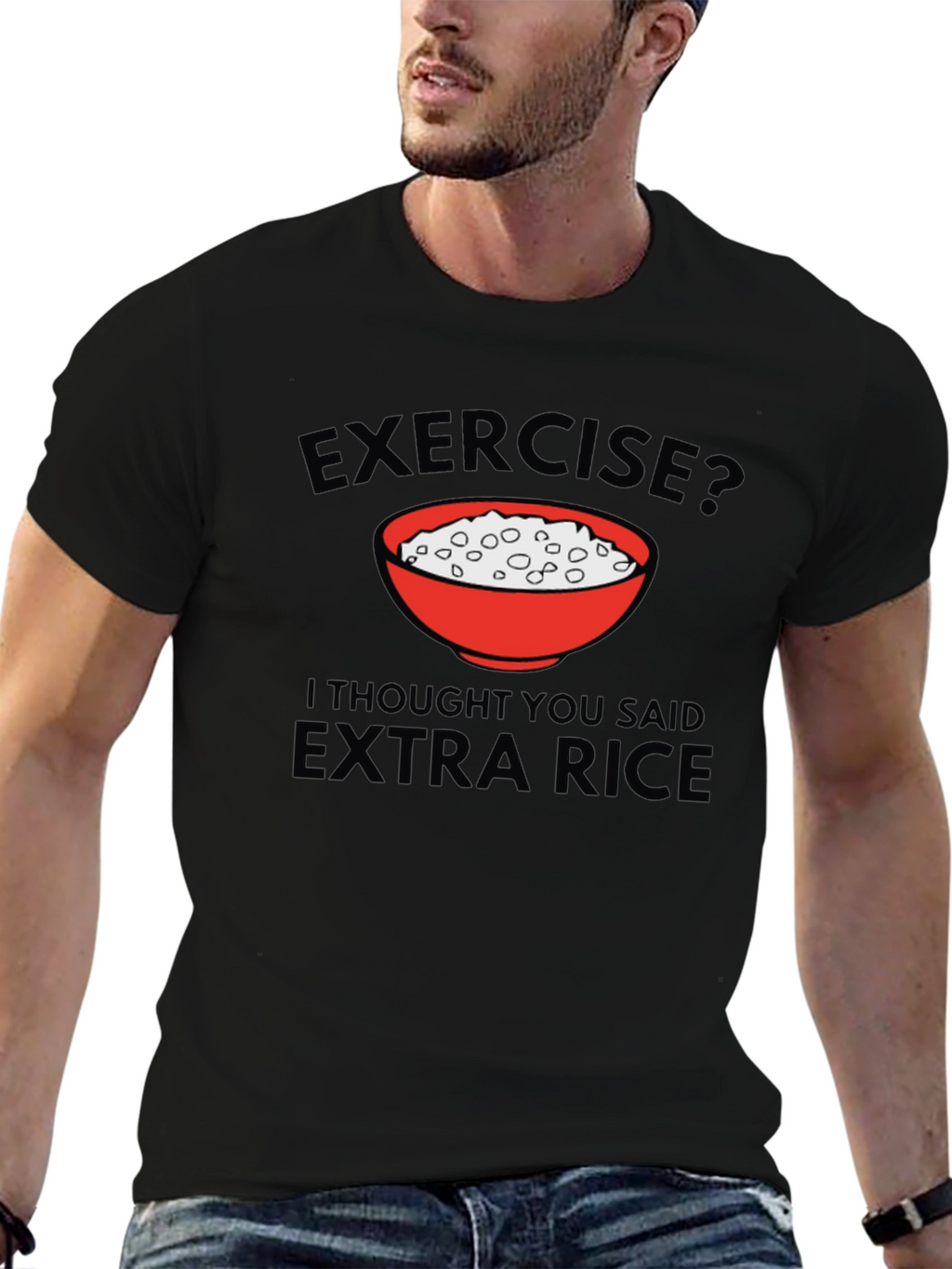 Exercise? Extra Rice Mens Black T-Shirt