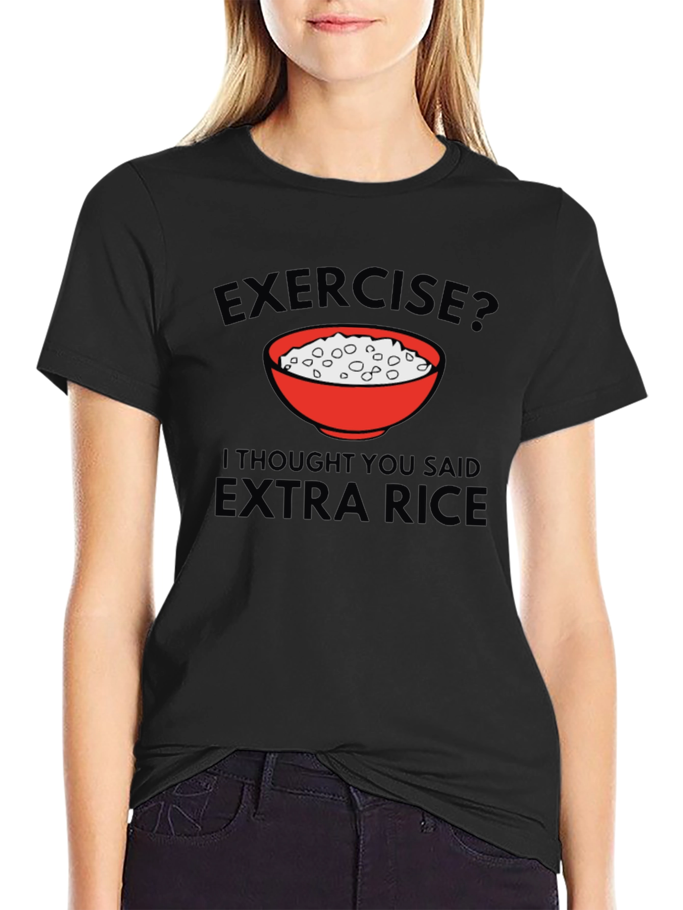 Exercise? Extra Rice Mens Black T-Shirt
