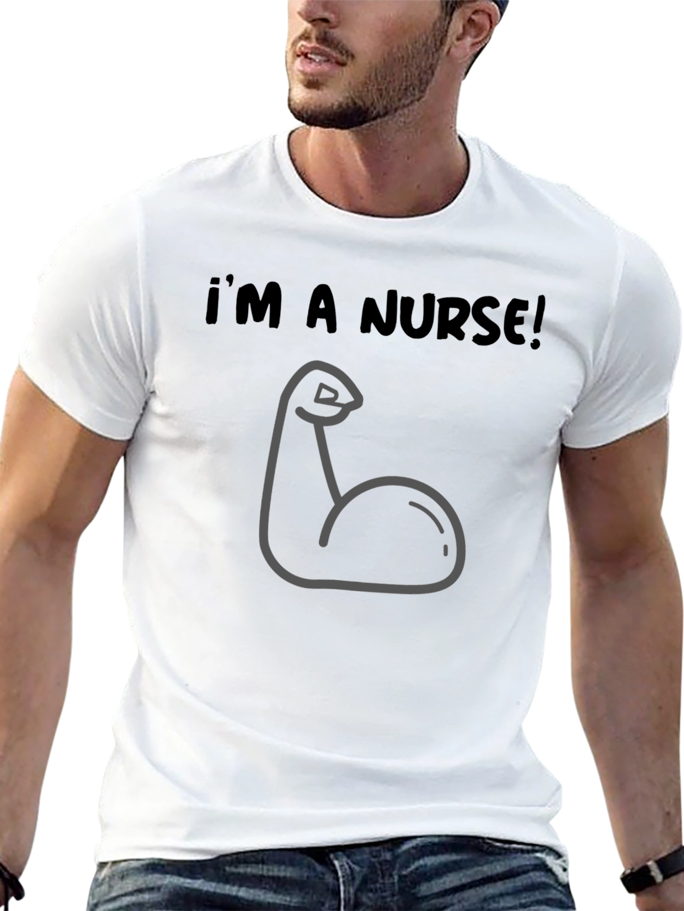 Funny Nurse Muscle Graphic Tee - Black