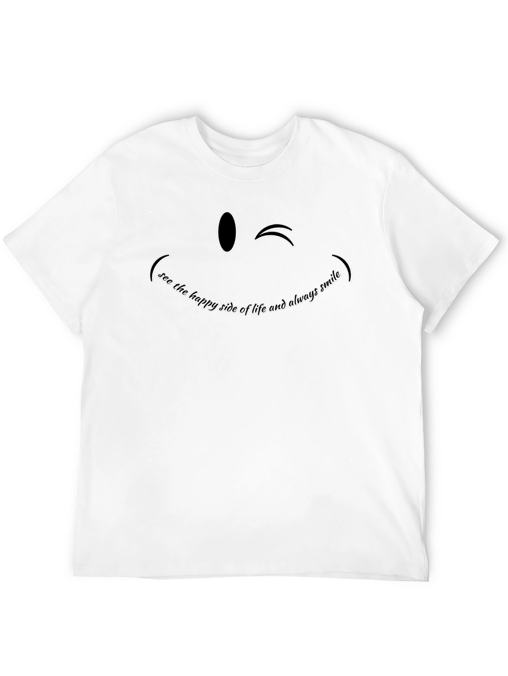 Smiling Wink Graphic Tee - Black Cotton