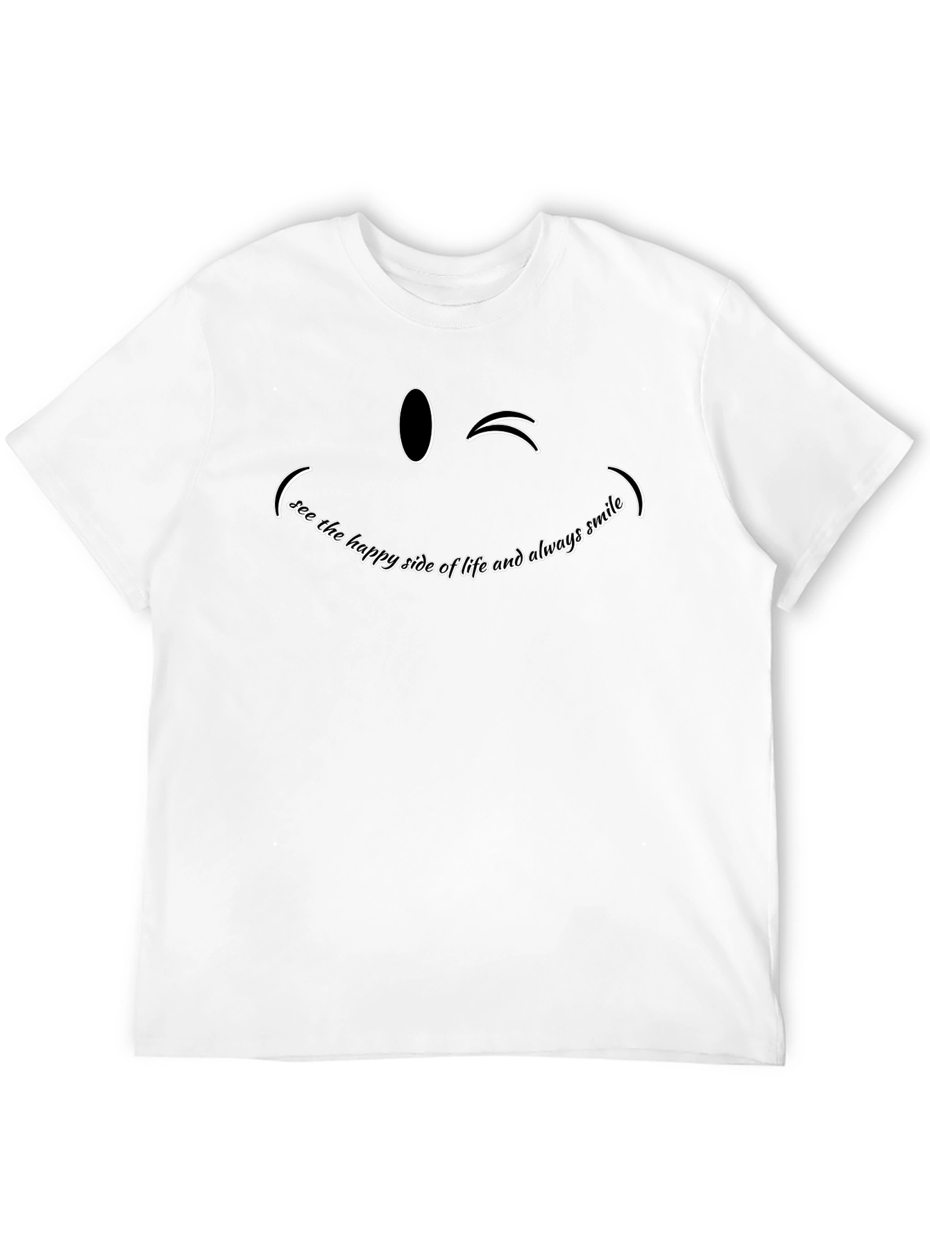 Smiling Wink Graphic Tee - Black Cotton