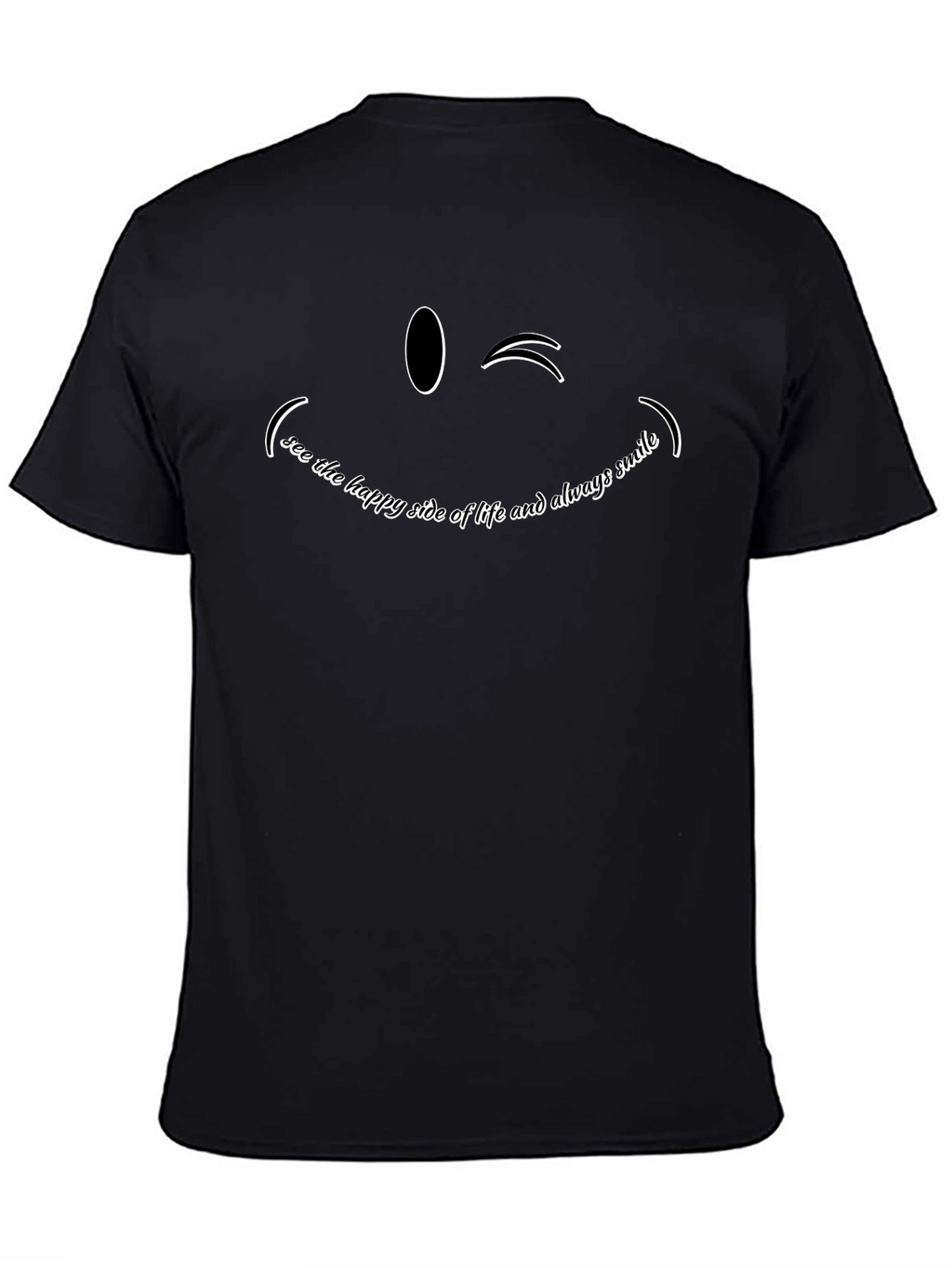 Smiling Wink Graphic Tee - Black Cotton