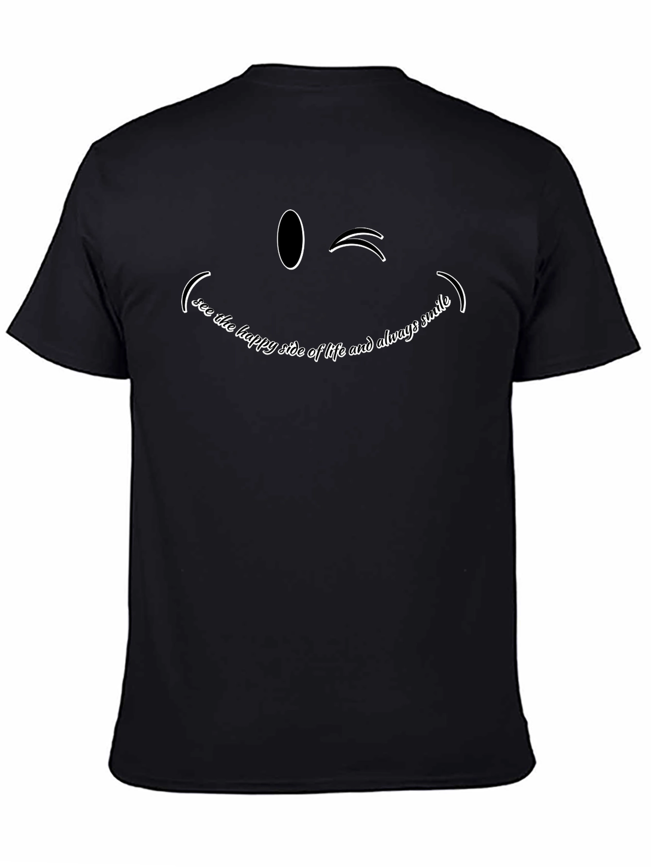 Smiling Wink Graphic Tee - Black Cotton