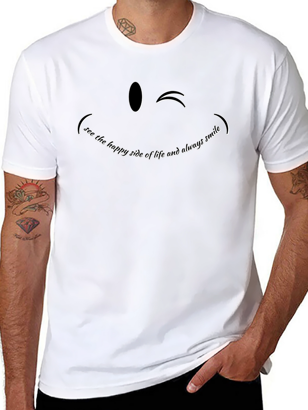 Smiling Wink Graphic Tee - Black Cotton