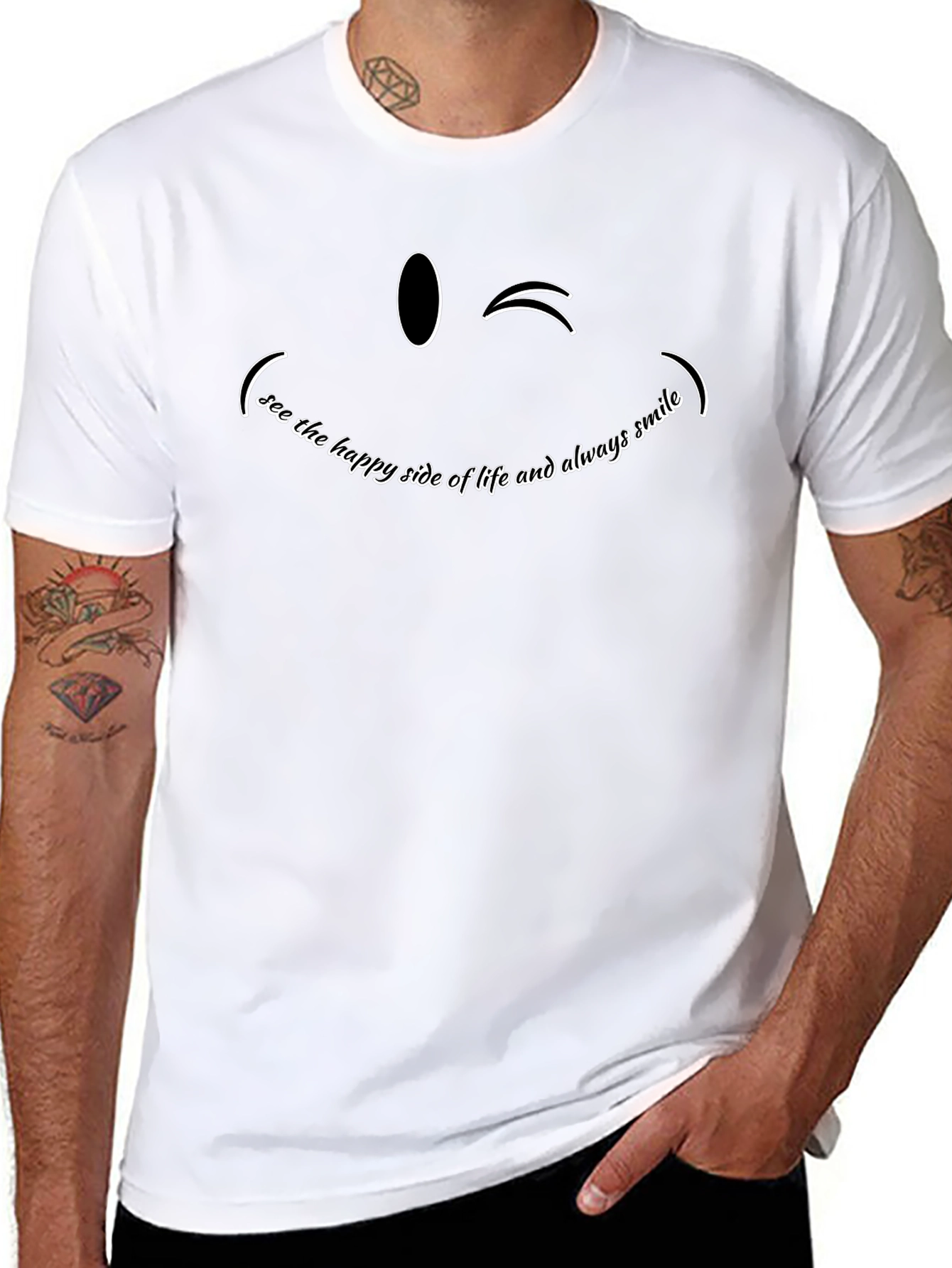Smiling Wink Graphic Tee - Black Cotton