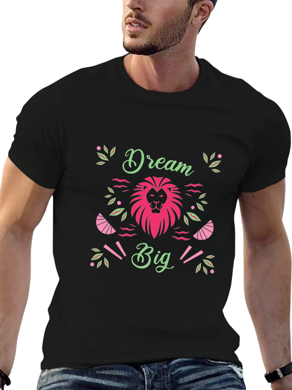 Dream Big Black T-Shirt with Lion Graphic
