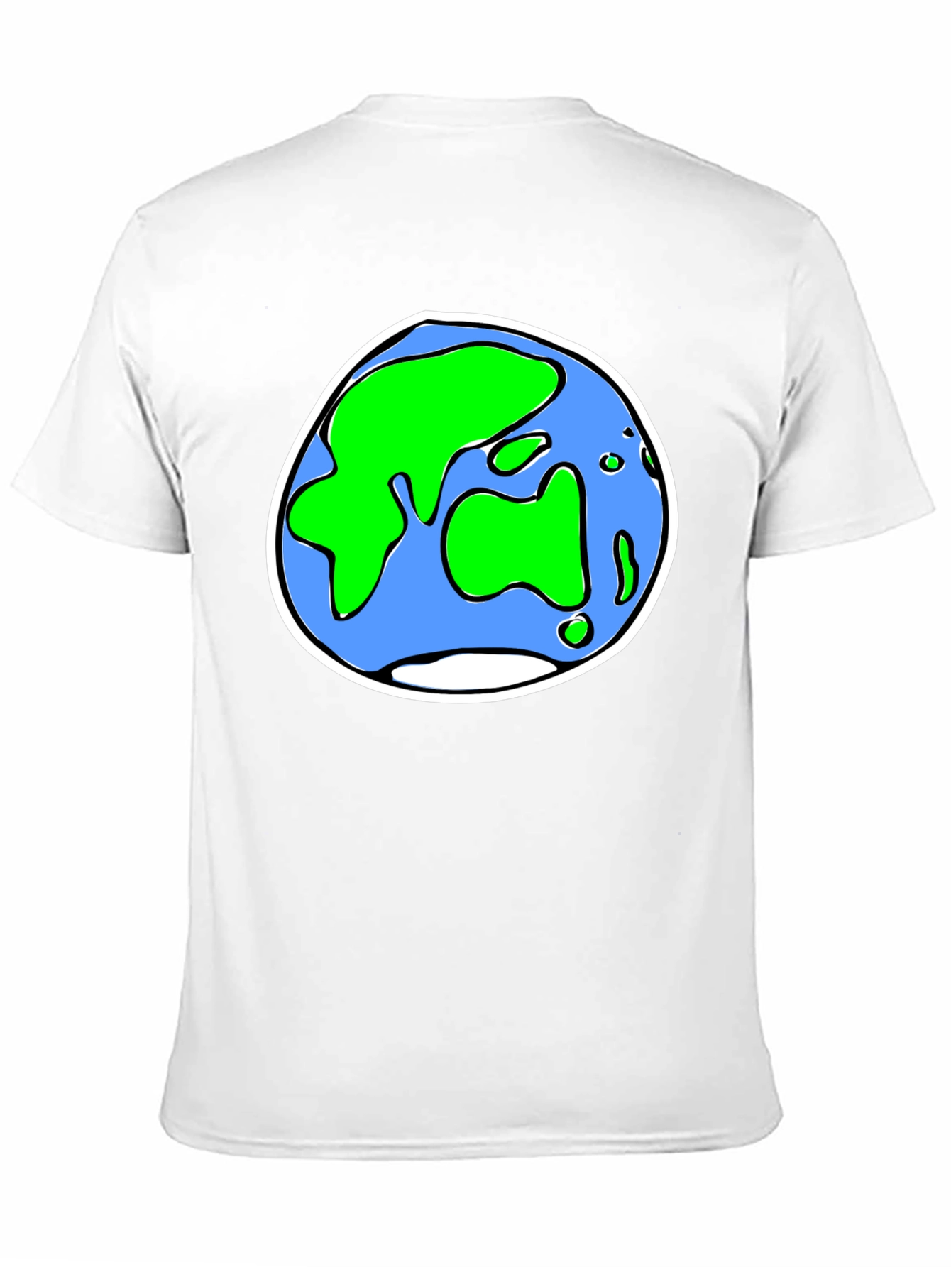 Cartoon Earth Graphic Tee - Black Crew Neck T-Shirt