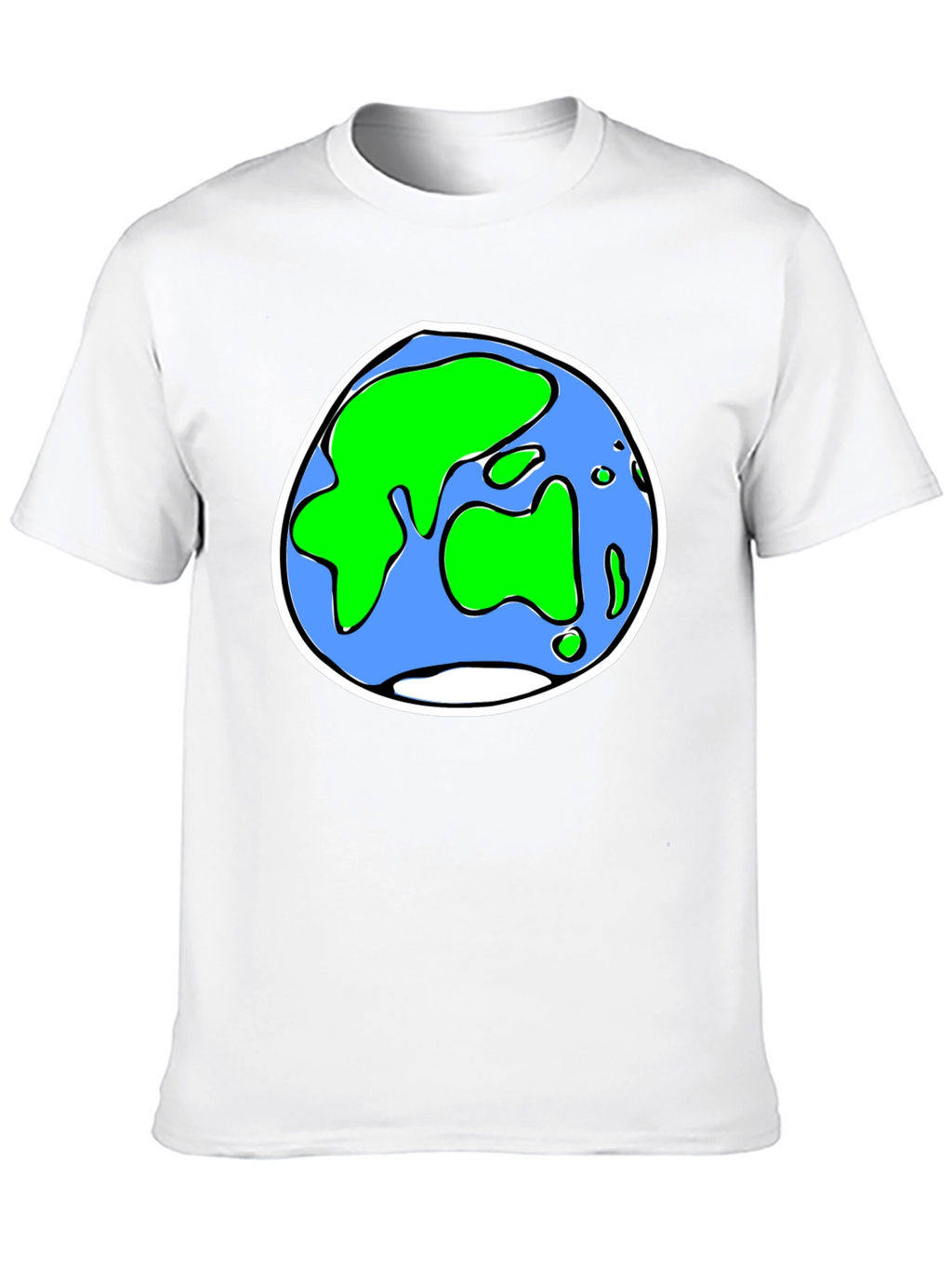 Cartoon Earth Graphic Tee - Black Crew Neck T-Shirt