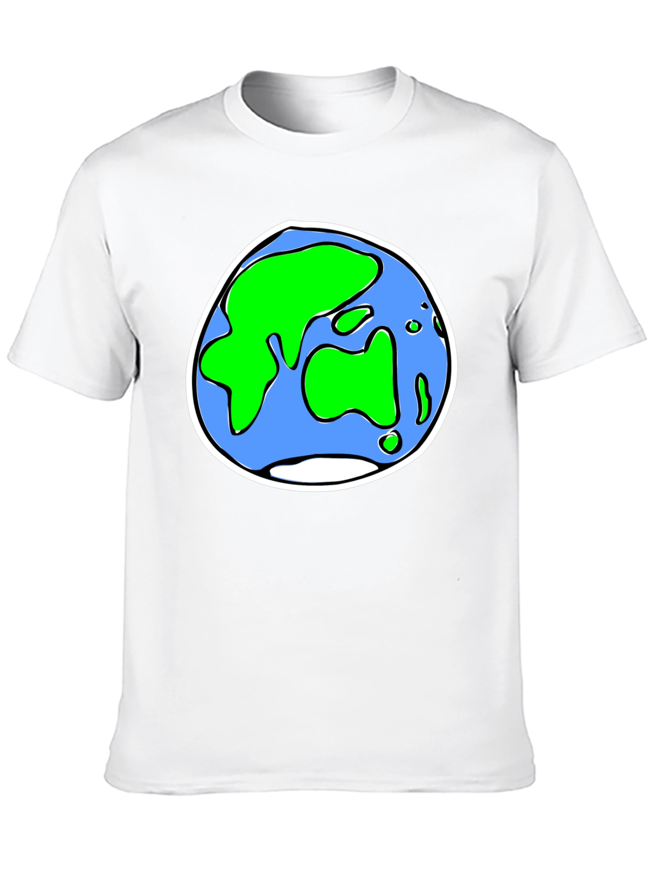 Cartoon Earth Graphic Tee - Black Crew Neck T-Shirt